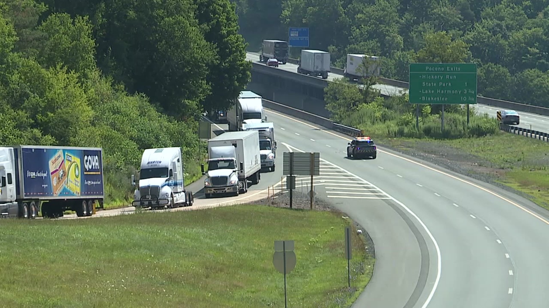 The westbound lanes were closed at the White Haven exit due to an overturned tractor trailer.