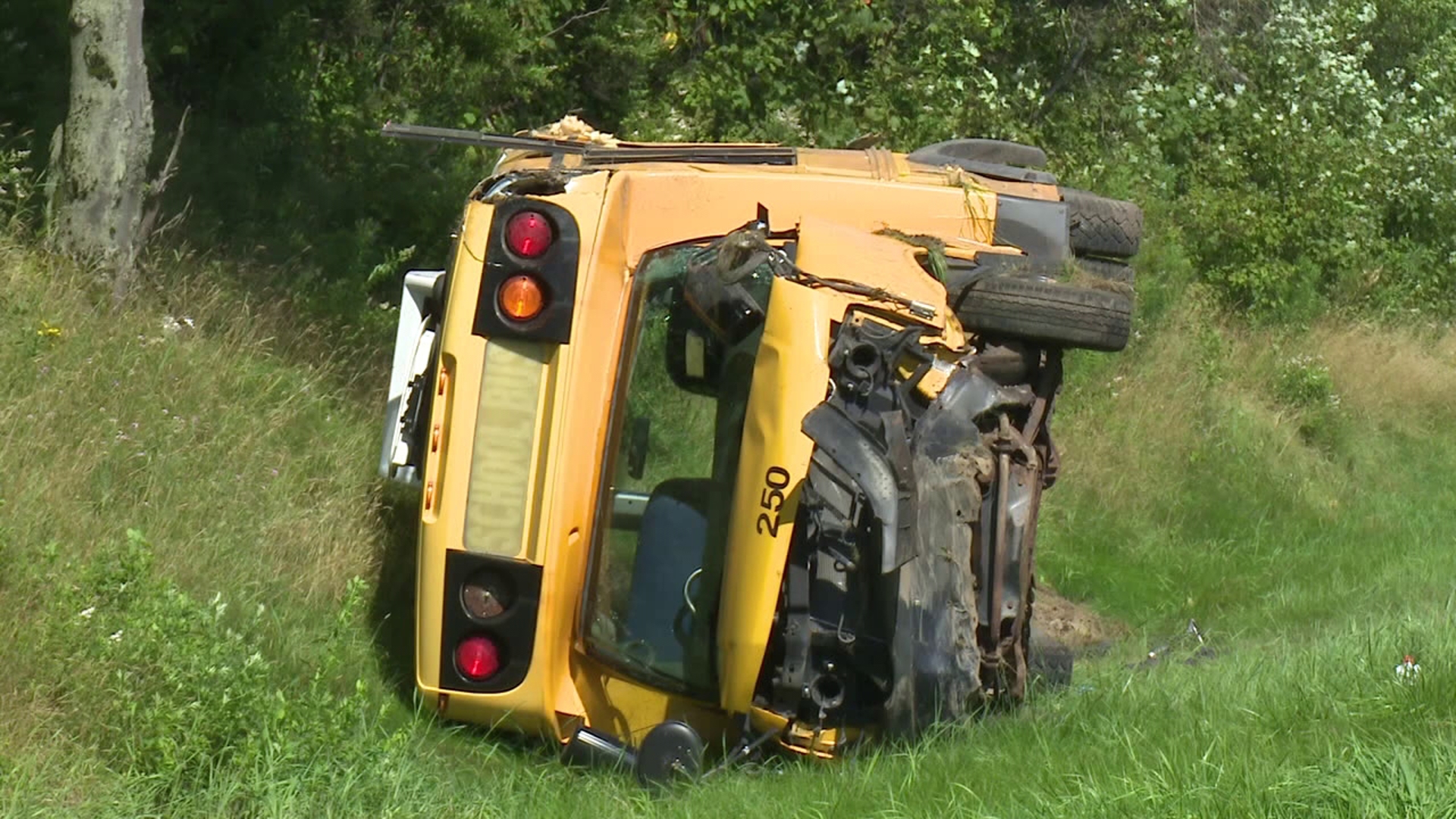 A school bus rollover on I-380 S near Exit 8, Tobyhanna in Coolbaugh Township, had one lane shut while crews cleared the wreck