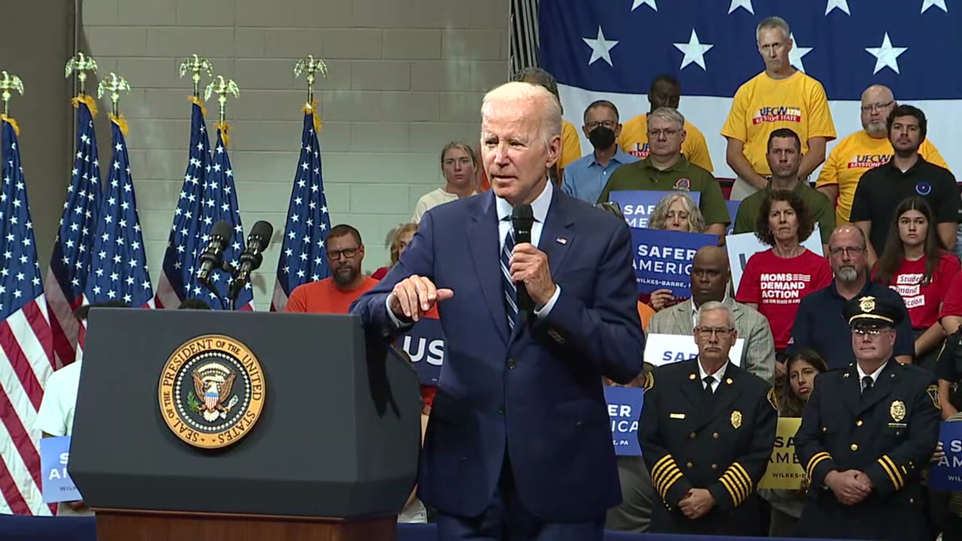 President Joe Biden referenced his birthplace during an address about his "Safer America Plan." A Scranton native was right behind the president during his speech.