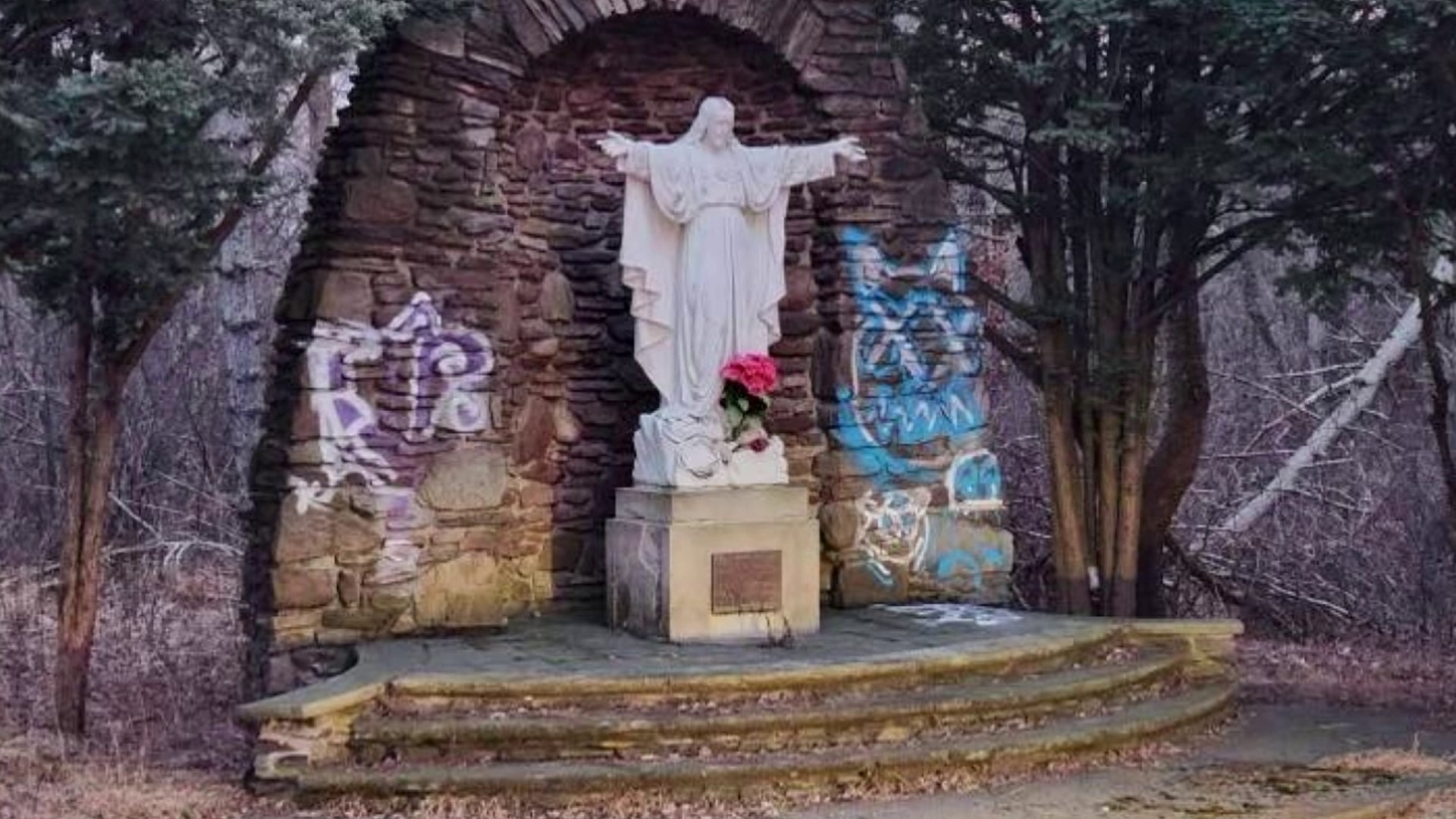 Police say the vandalism to the prominent statue happened sometime overnight Monday.
