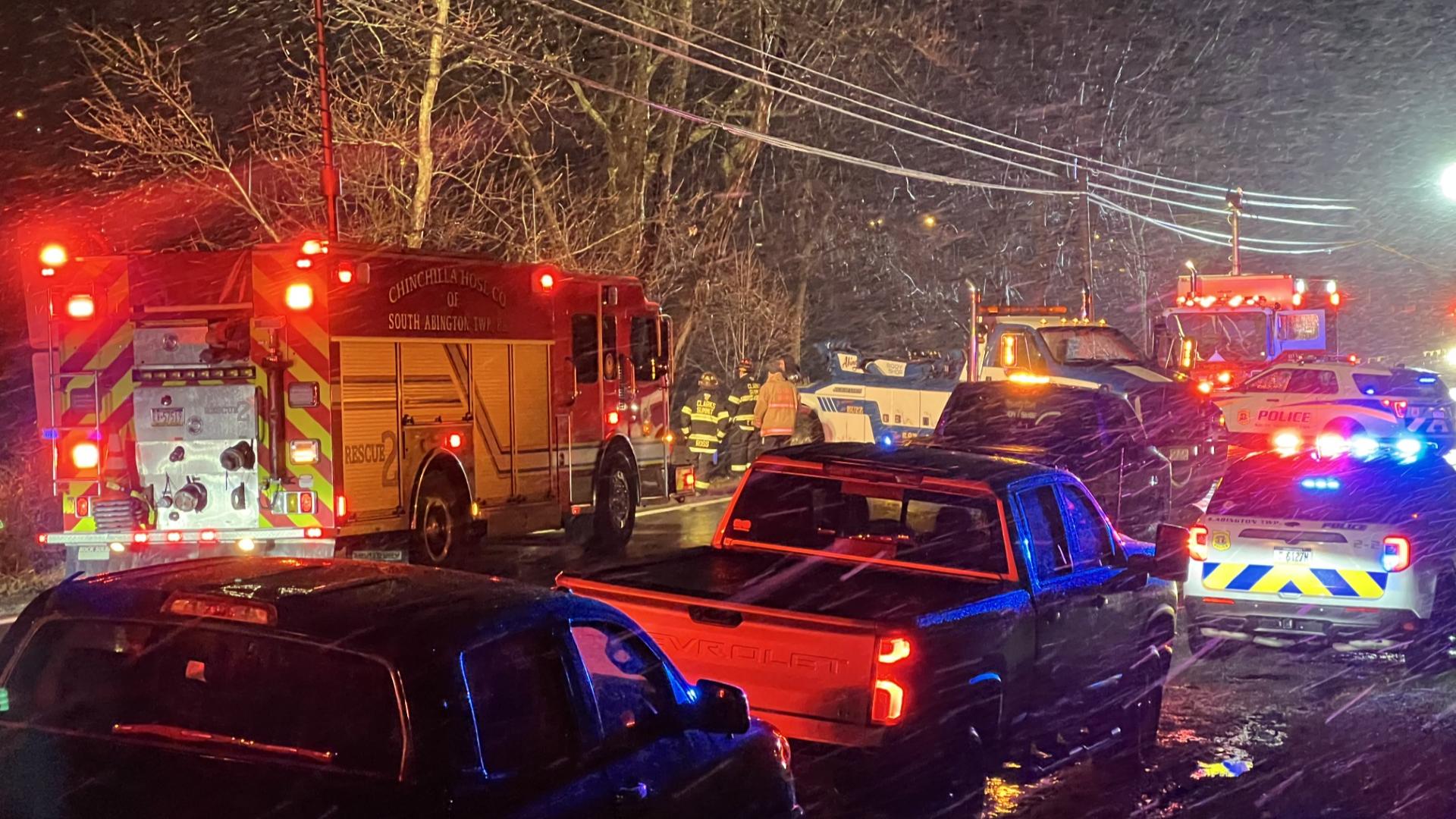 Crews responded just before 7 p.m. Wednesday after a car went off the road and into a body of water near Hillside Park in South Abington Township.