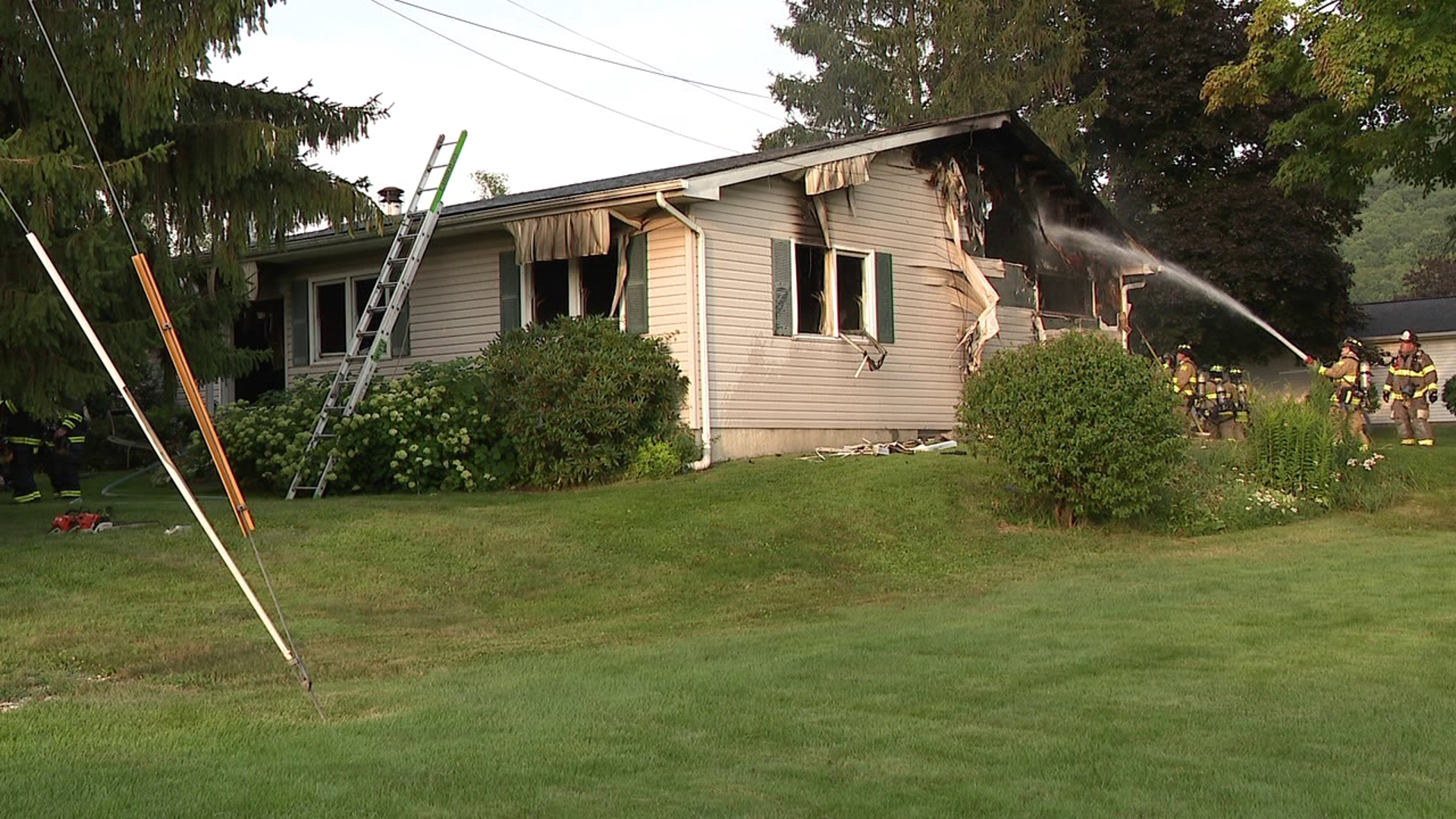 Flames broke out shortly before 7 p.m. along Layton Road in South Abington Township.