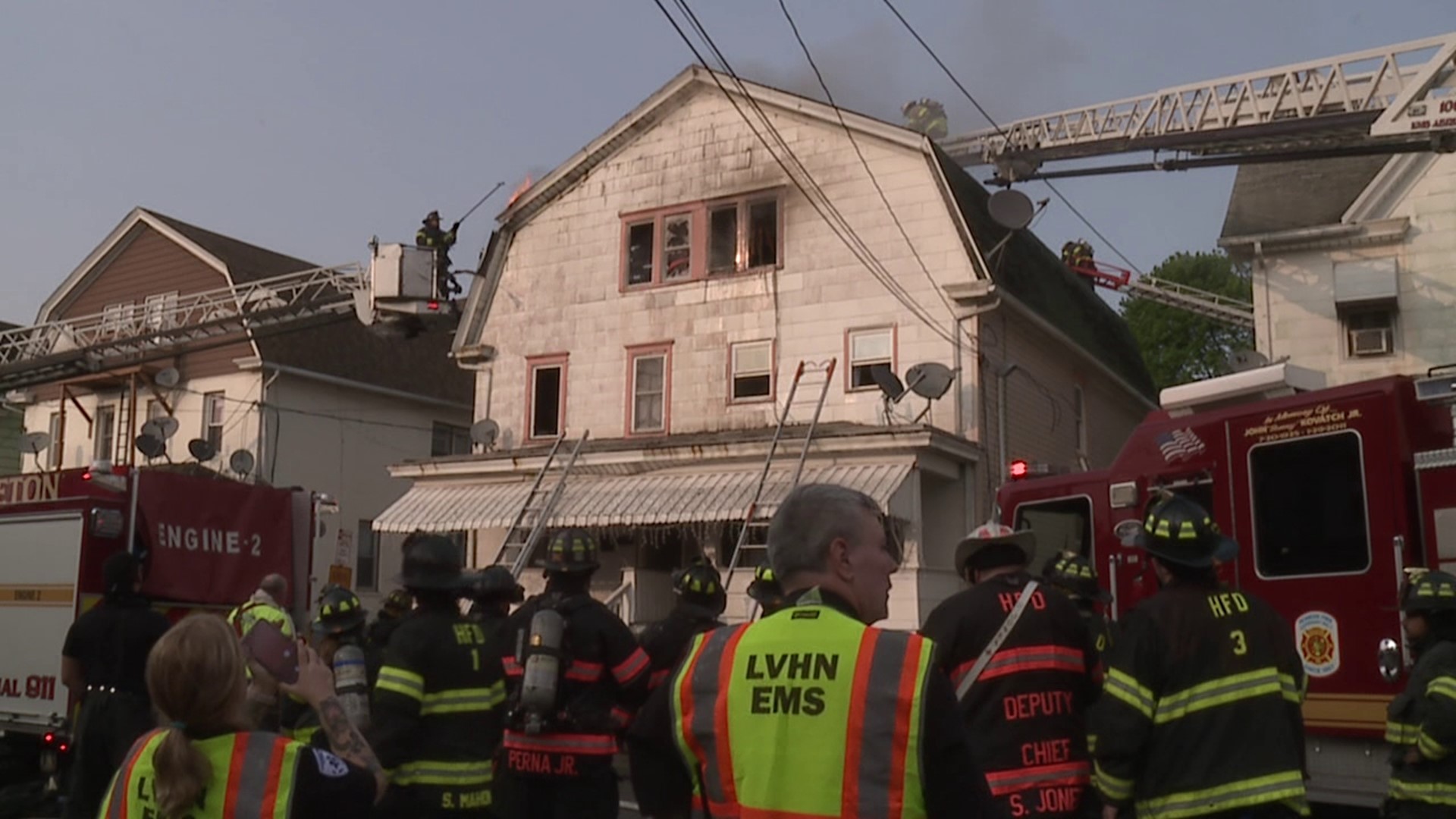 Flames broke out around 5:30 p.m. Tuesday afternoon along the 600 block of Locust Street in Hazleton.