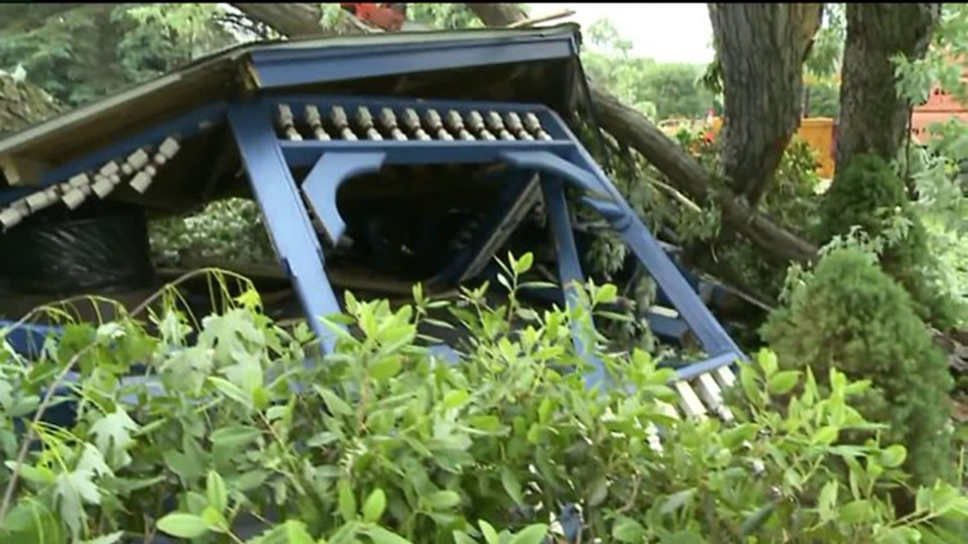 Tree Smashes Gazebo in Wayne County