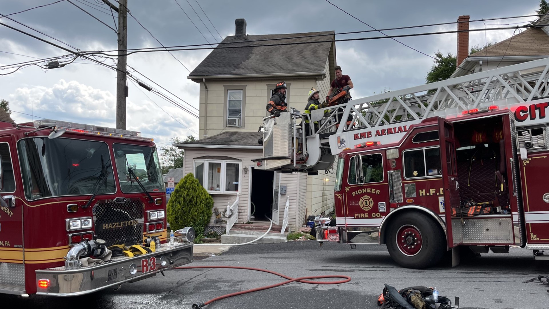 Flames broke out around 2 p.m. Thursday along Harrison Street in Hazleton.