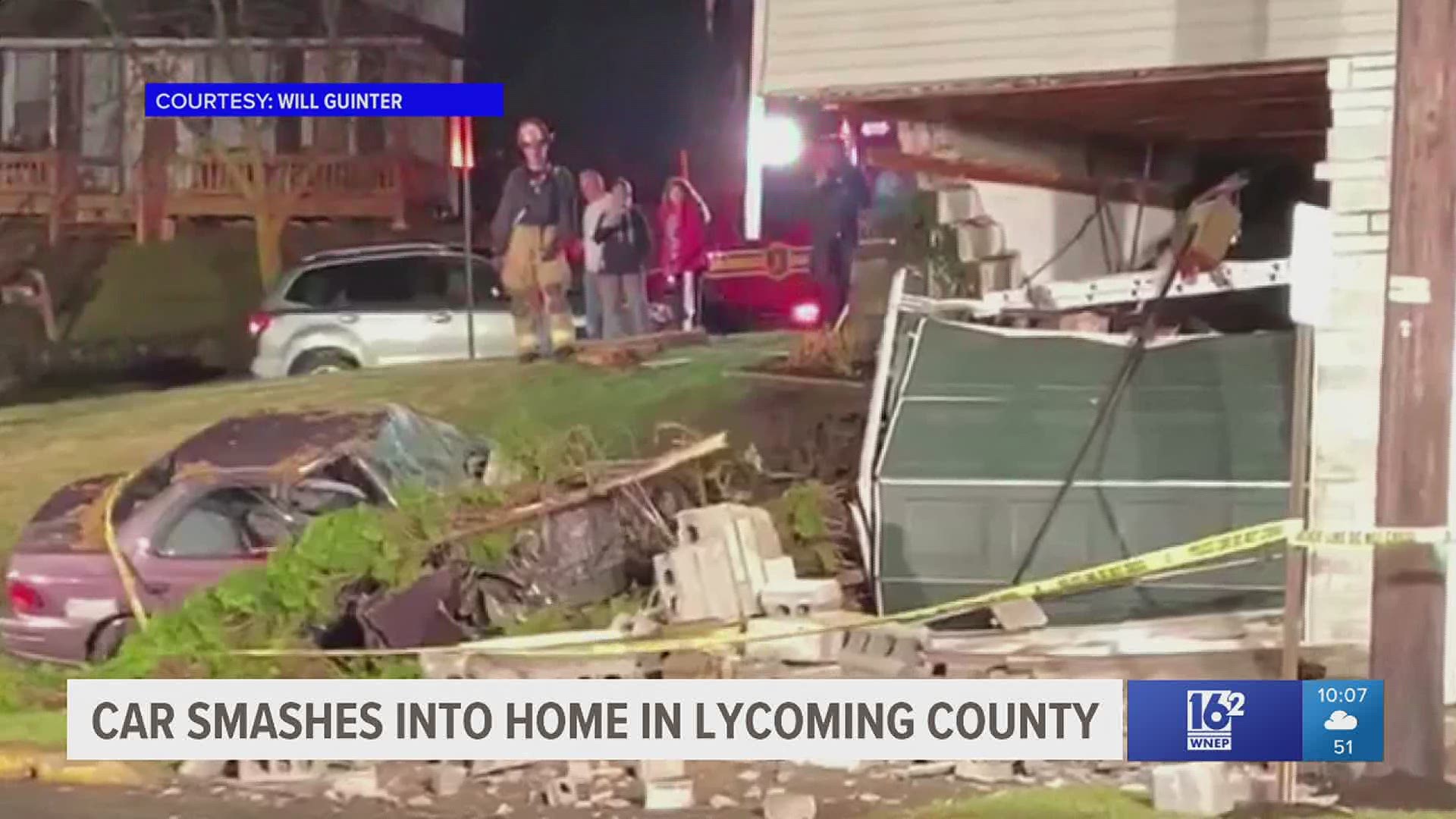 A car crashed into a home in South Williamsport Sunday evening. Officials say one person from the vehicle and one from the home were taken to a local hospital.