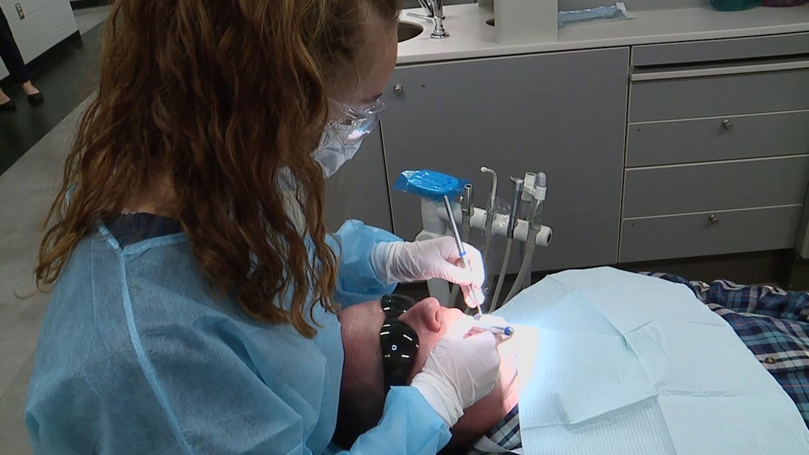 Dental hygienist students preparing for free kids clinic