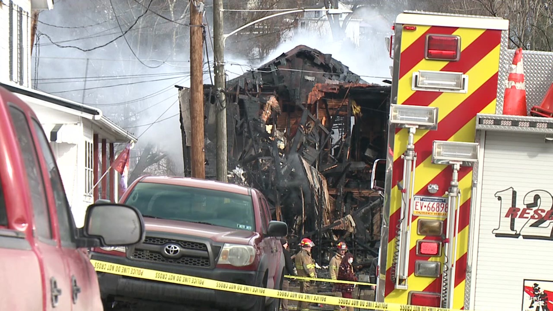 The blaze roared through the home in Luzerne County Wednesday morning.