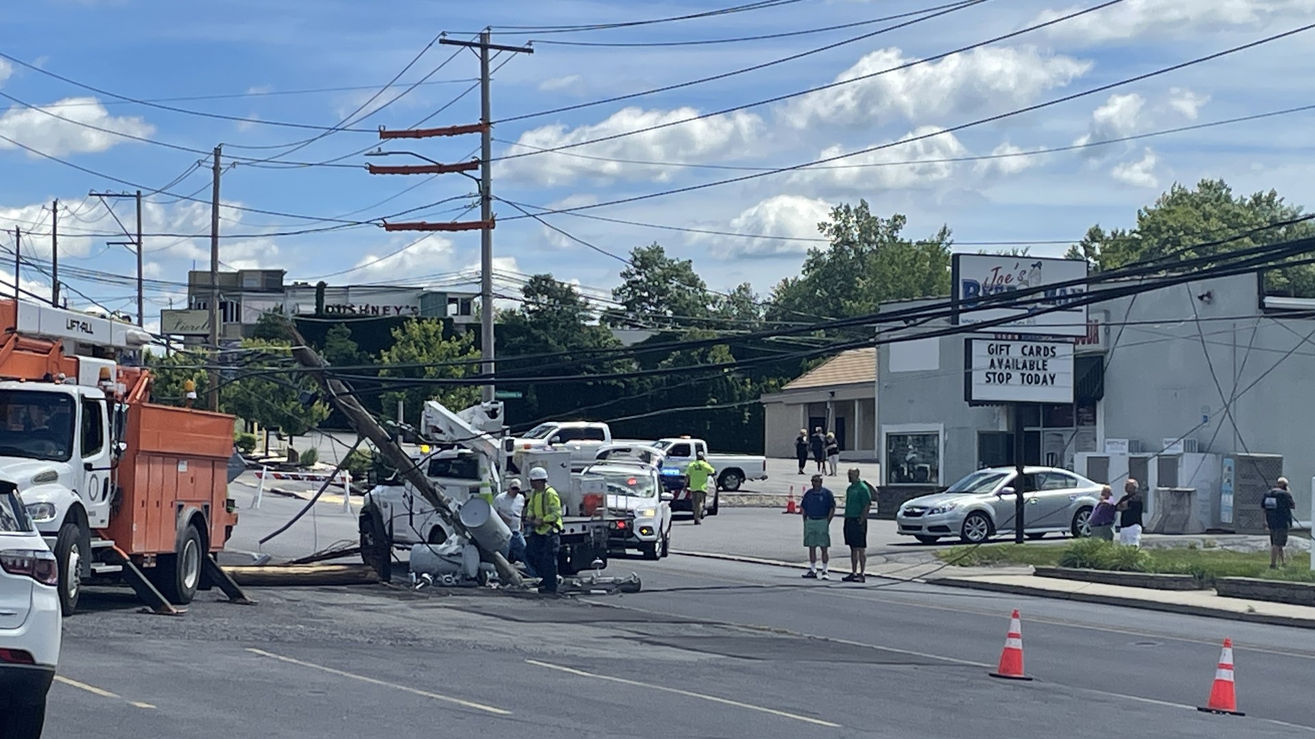 A tractor-trailer crashed into a pole in Lackawanna County, knocking out power in the area.