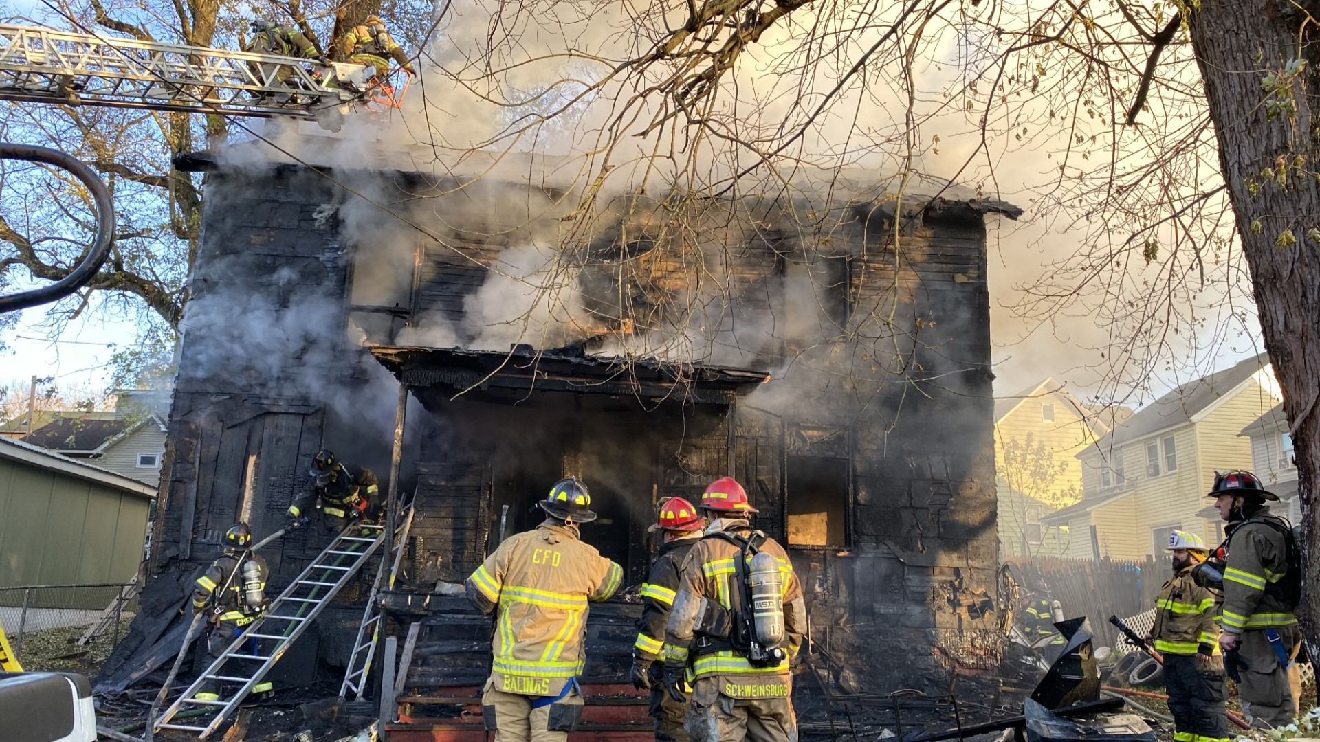 Flames broke out shortly before 3 p.m. along Cemetery Street in the city.