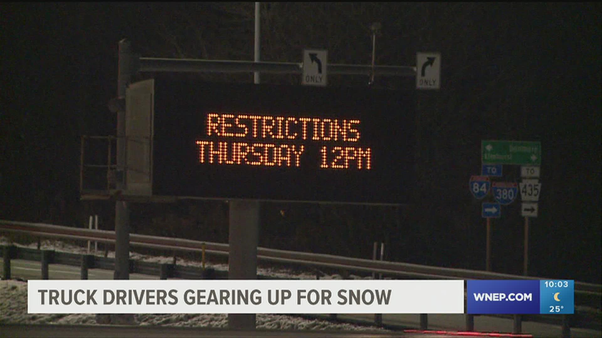Truck drivers and snow removal services react to the snowstorm expected to hit northeastern Pennsylvania.
