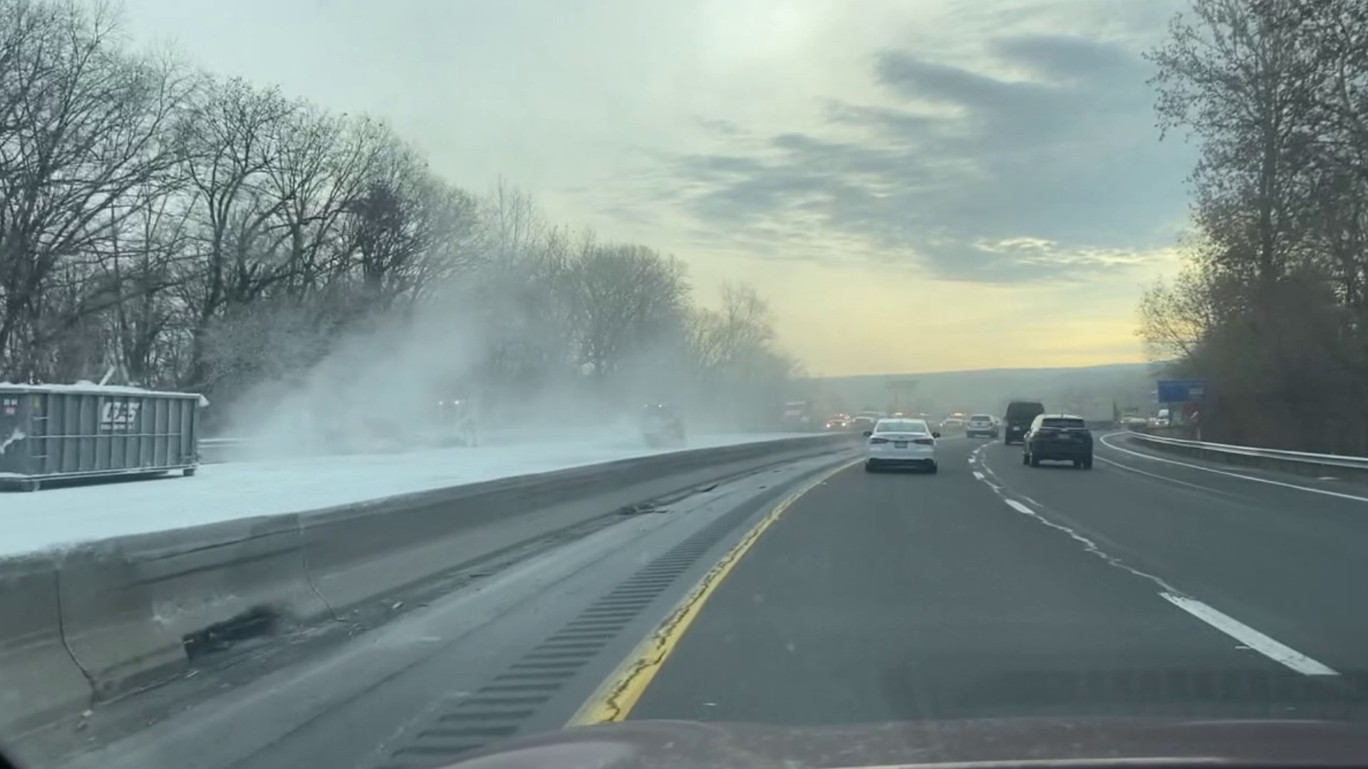 Tractor-trailer hauling lime overturns on Interstate 80 in Monroe County.