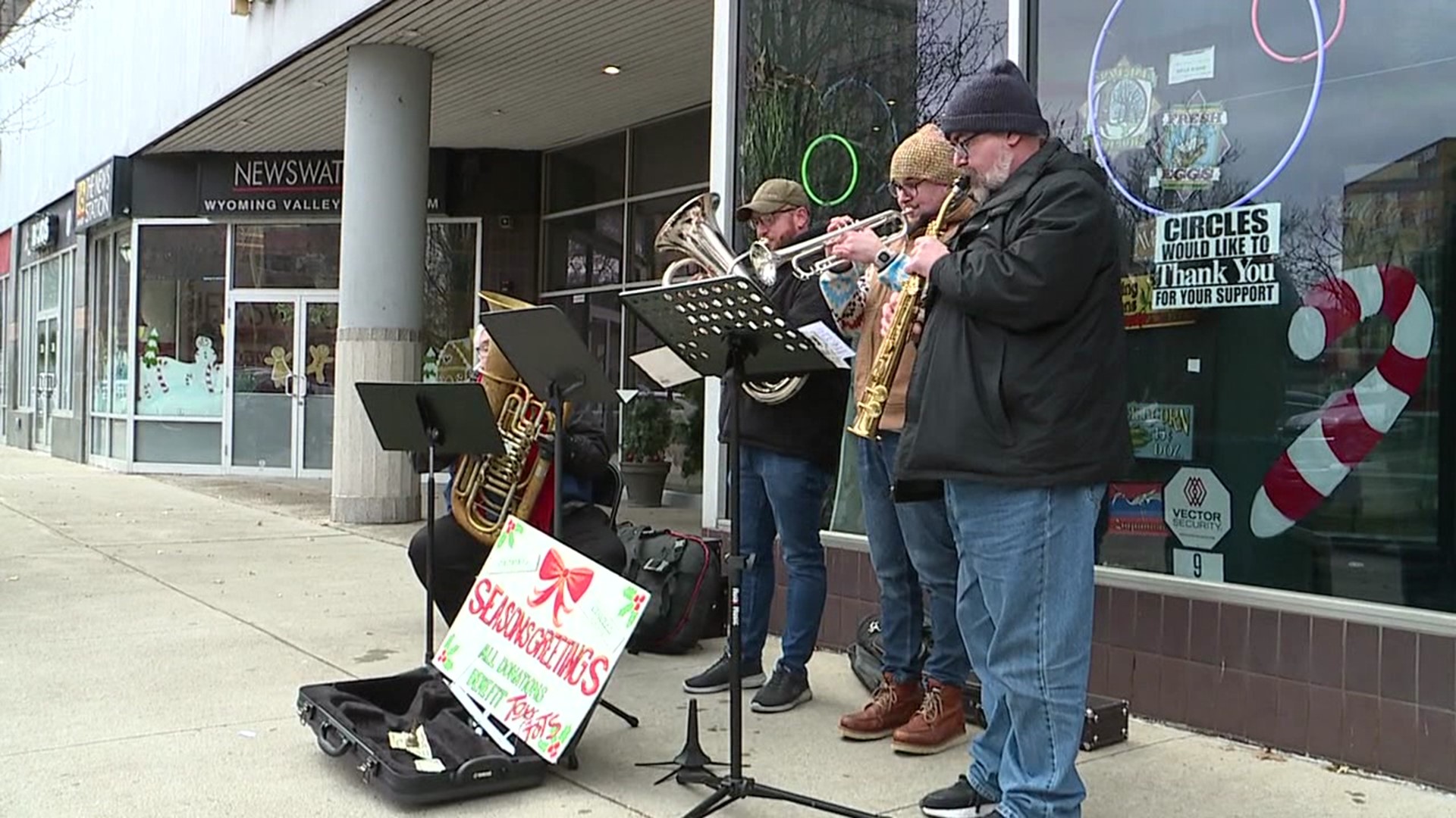 That's the goal of a brass quartet playing on Wilkes-Barre's Public Square.