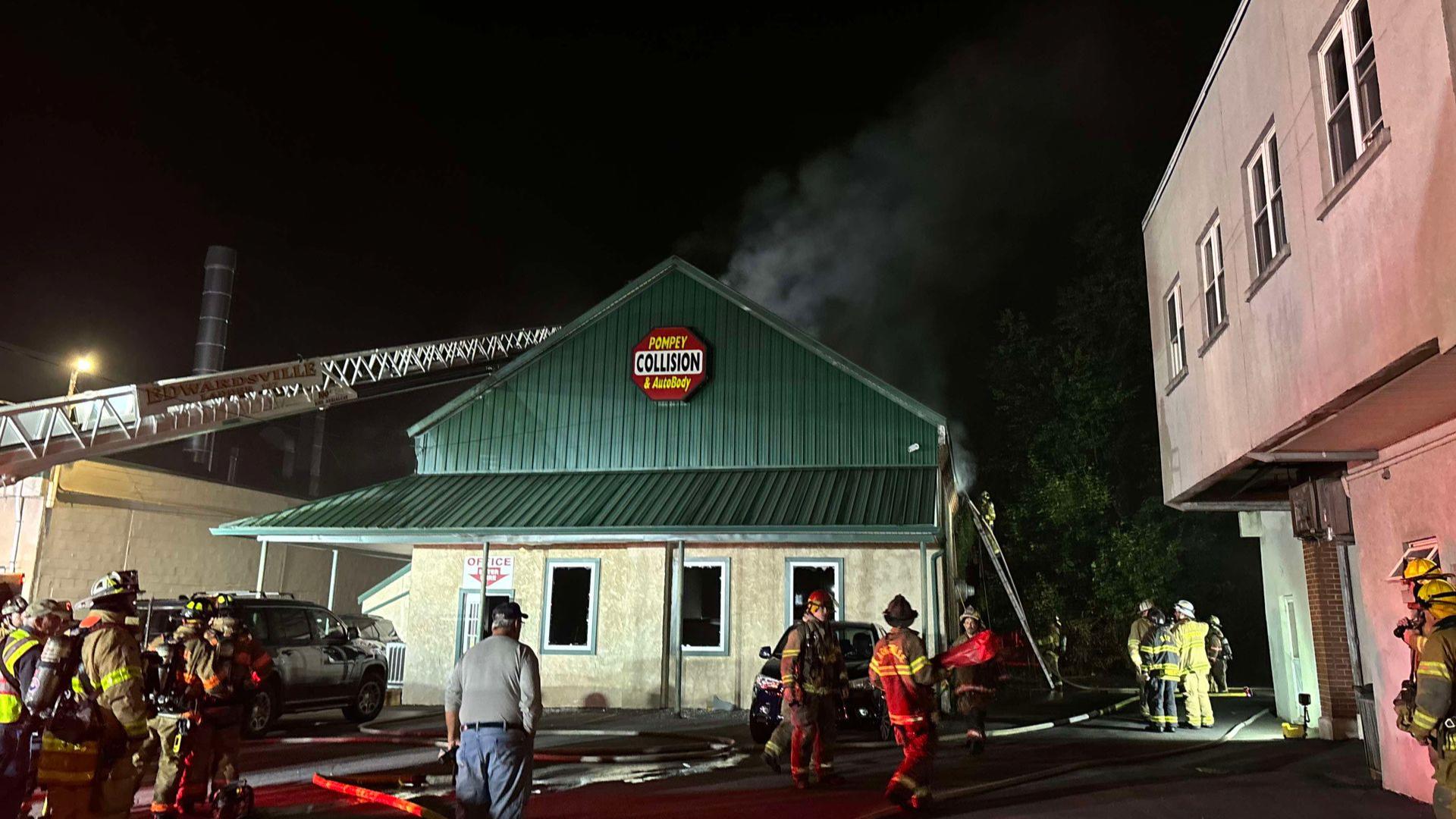 Firefighters were called to an autobody shop on Pierce Street around 10 p.m. Friday.