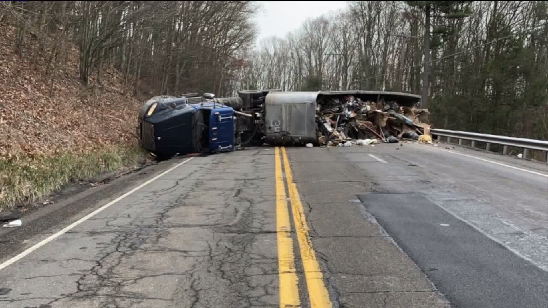 Crash Dumps Trash, Closes Road in Schuylkill County