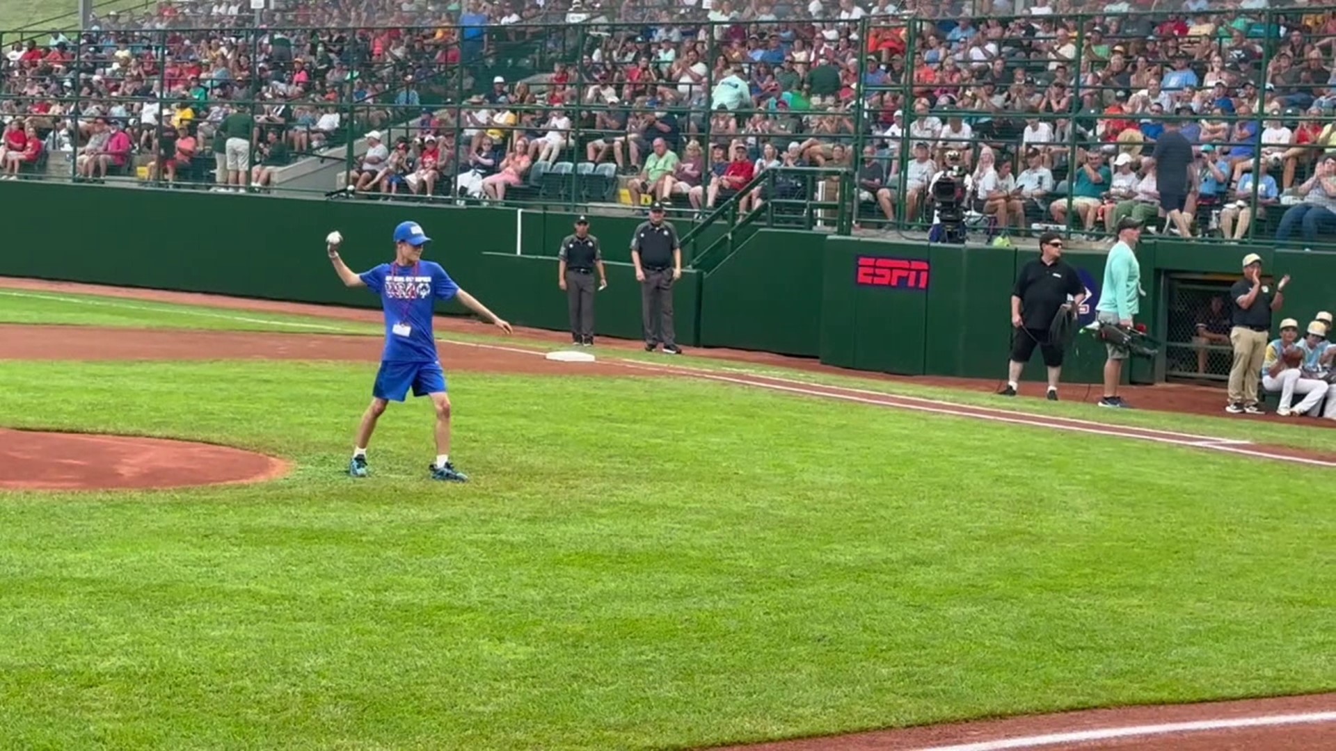 An athlete's dream was realized as Izaak Hobday threw out the first pitch at Monday night's Little League World Series game.