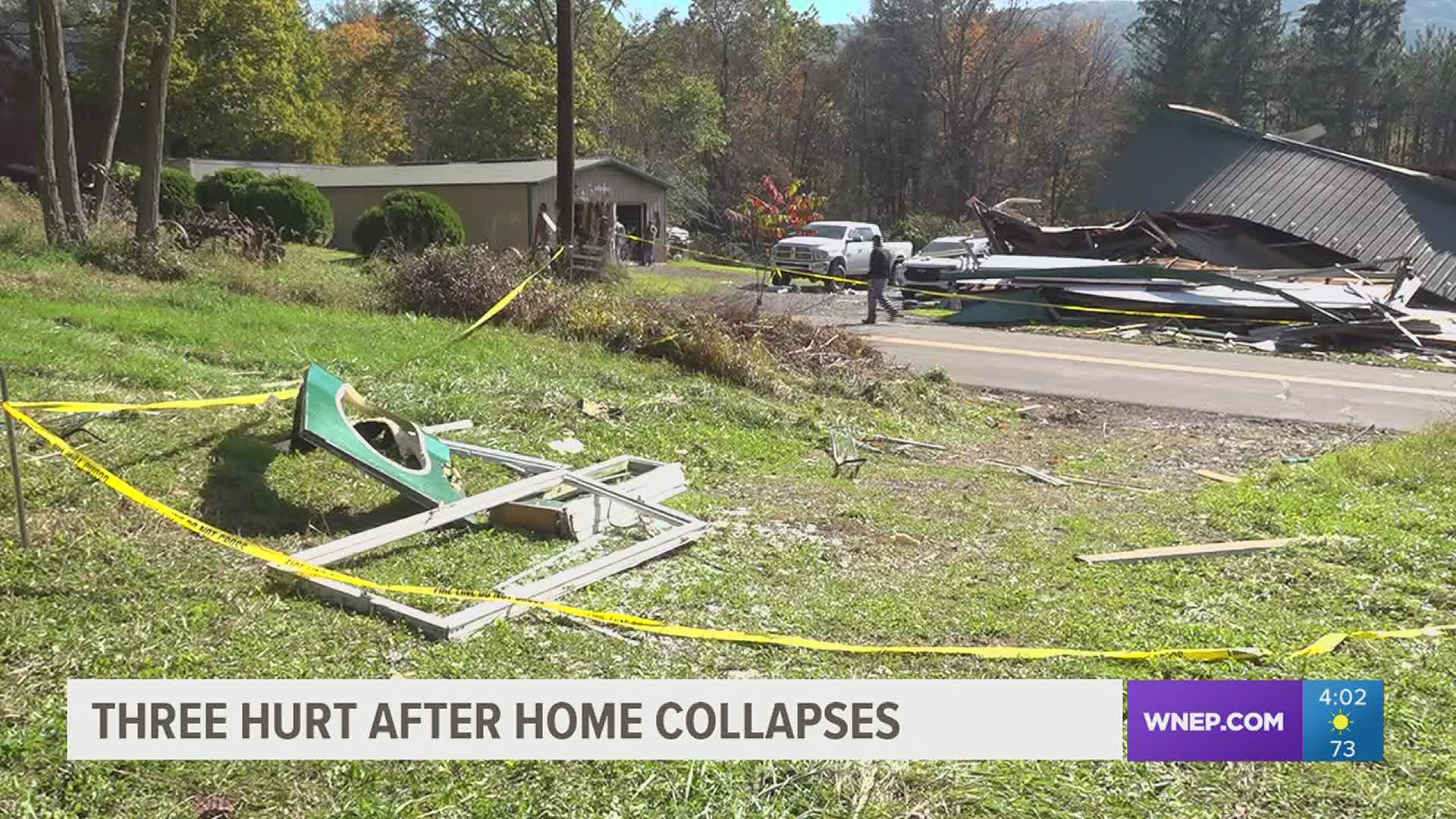 It's unclear what caused the home to collapse along Winding Creek Road in Fishing Creek Township.