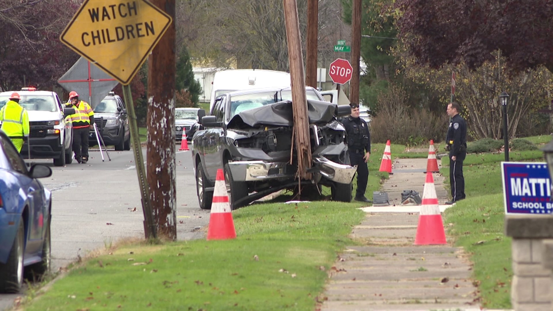 The crash happened around noon along Railroad Avenue in Moosic.