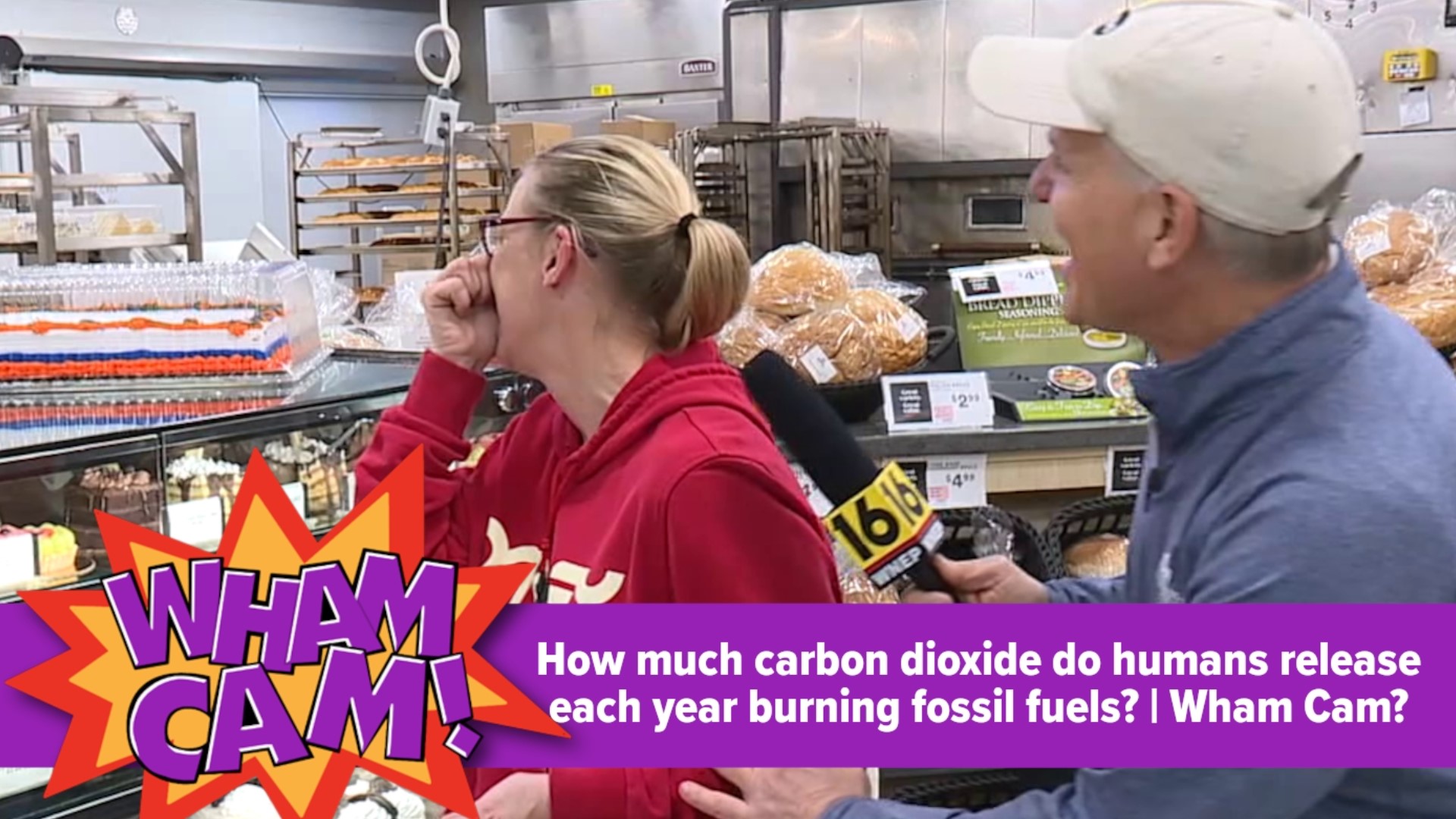 Joe is asking people about how much fossil carbon dioxide humans release by burning fossil fuels.