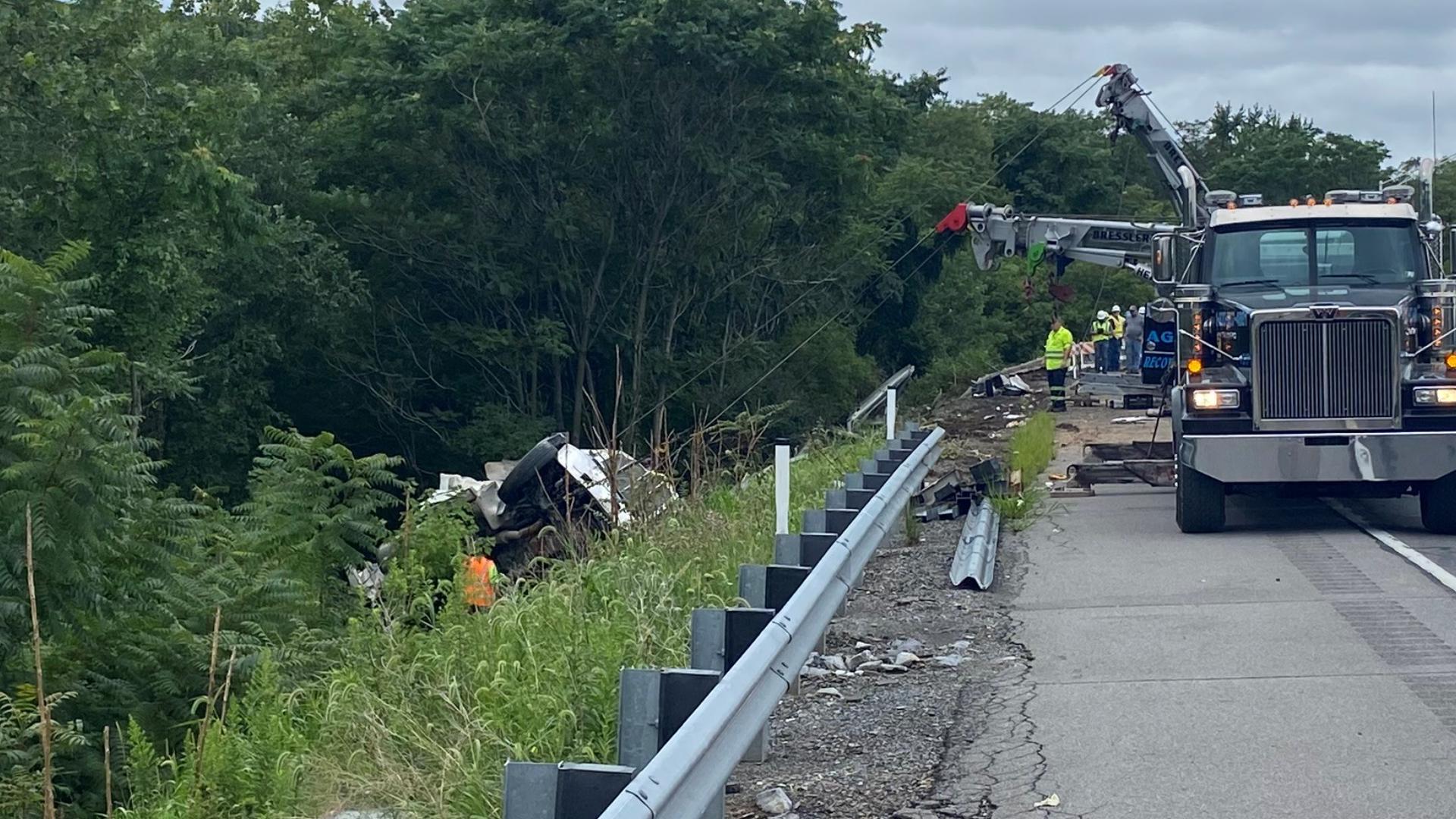 A tanker truck carrying milk went down an embankment Wednesday morning.