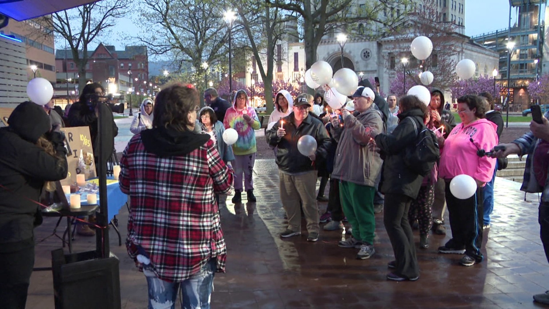 Friends and family gathered at the Public Square in Wilkes-Barre on Friday evening to remember Nicole Cuevas and Debra Fox.