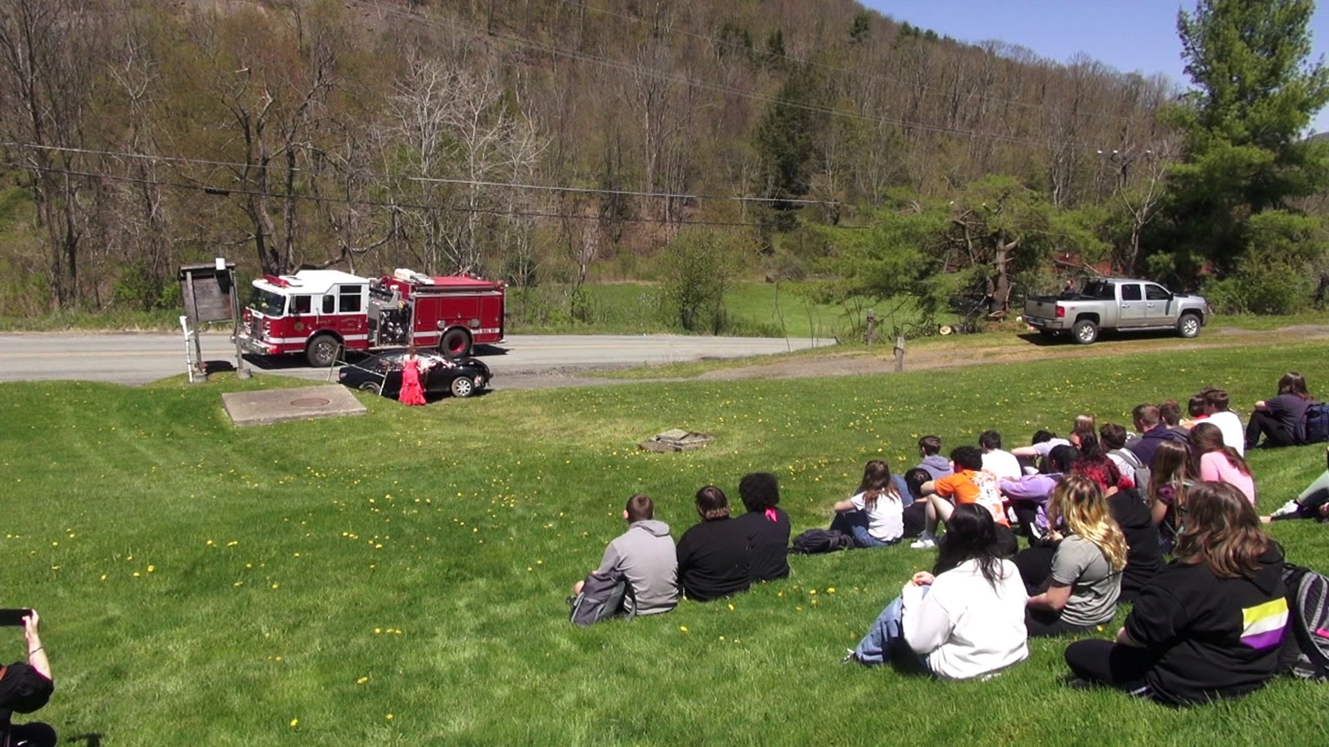 Blue Ridge High School near New Milford conducted the staged accident on Monday with the hope that it will encourage students to not drink and drive.