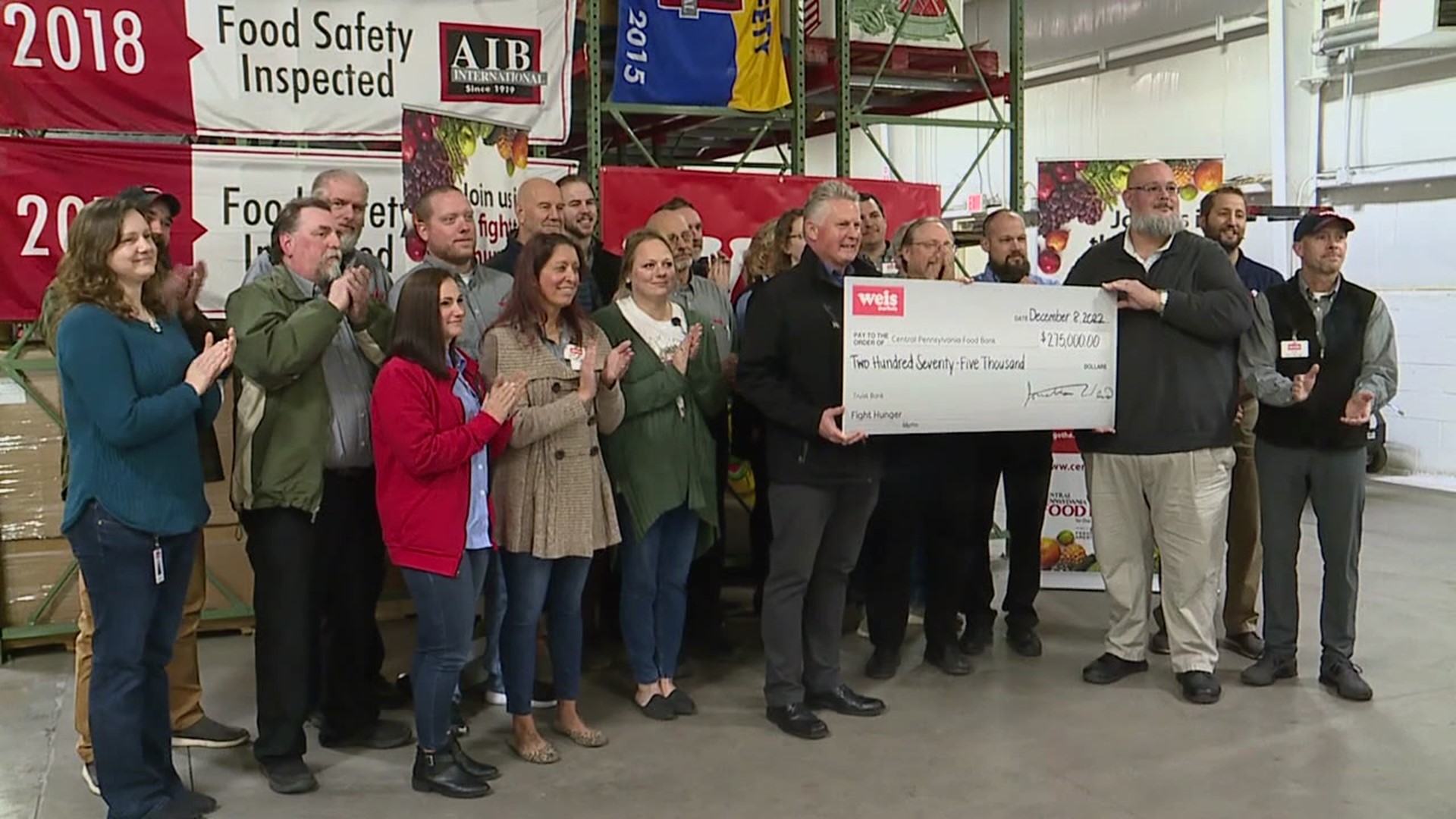 Weis Markets handed over a check for $275,000 to the Central Pennsylvania Food Bank.