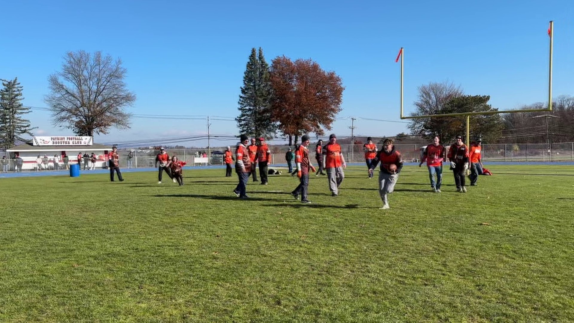 Members and supporters of the Greater Pittston Santa Squad suited up to play some football at Pittston Area High School in Yatesville on Sunday.