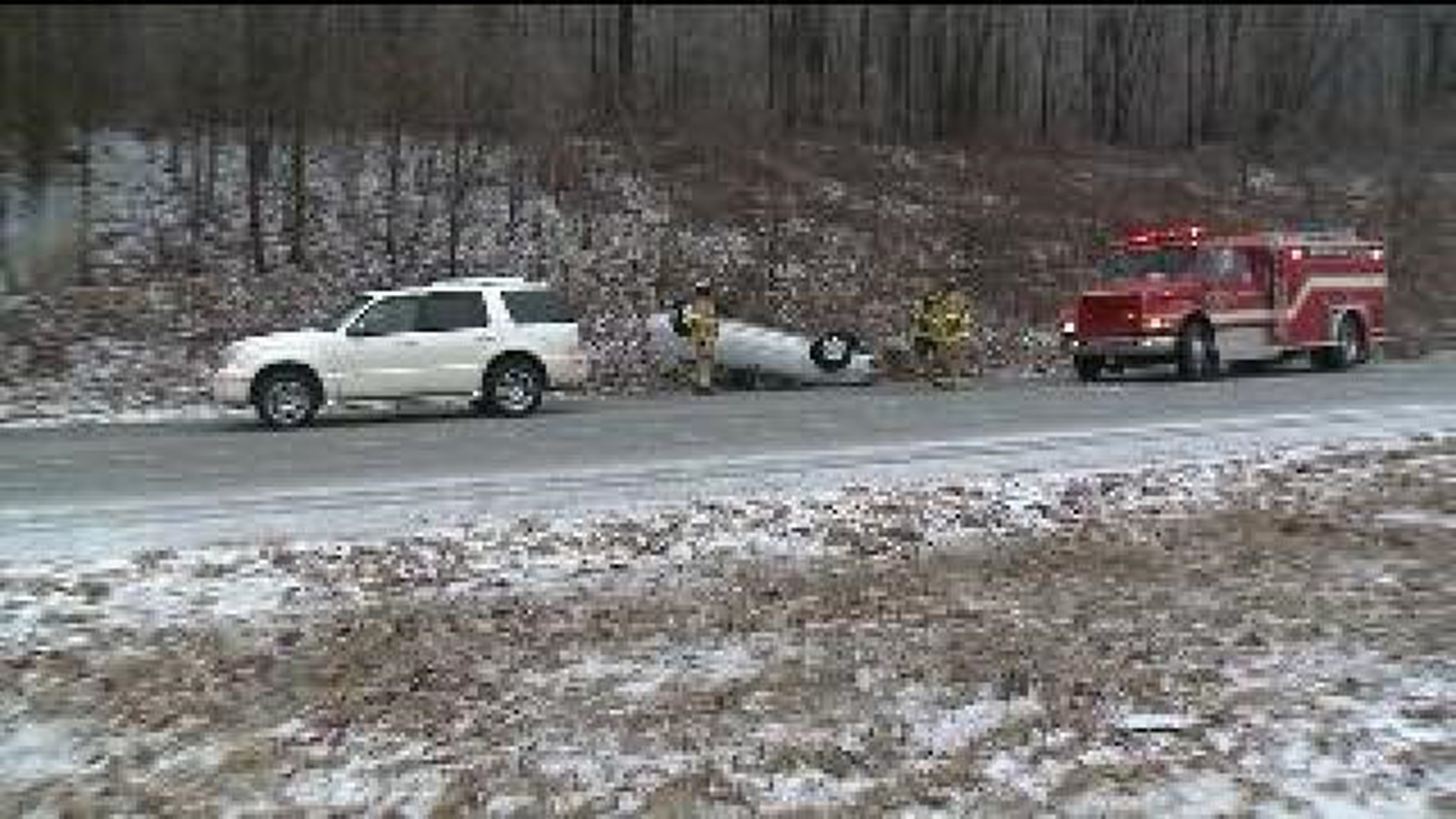 Car Flips Over on Interstate 81
