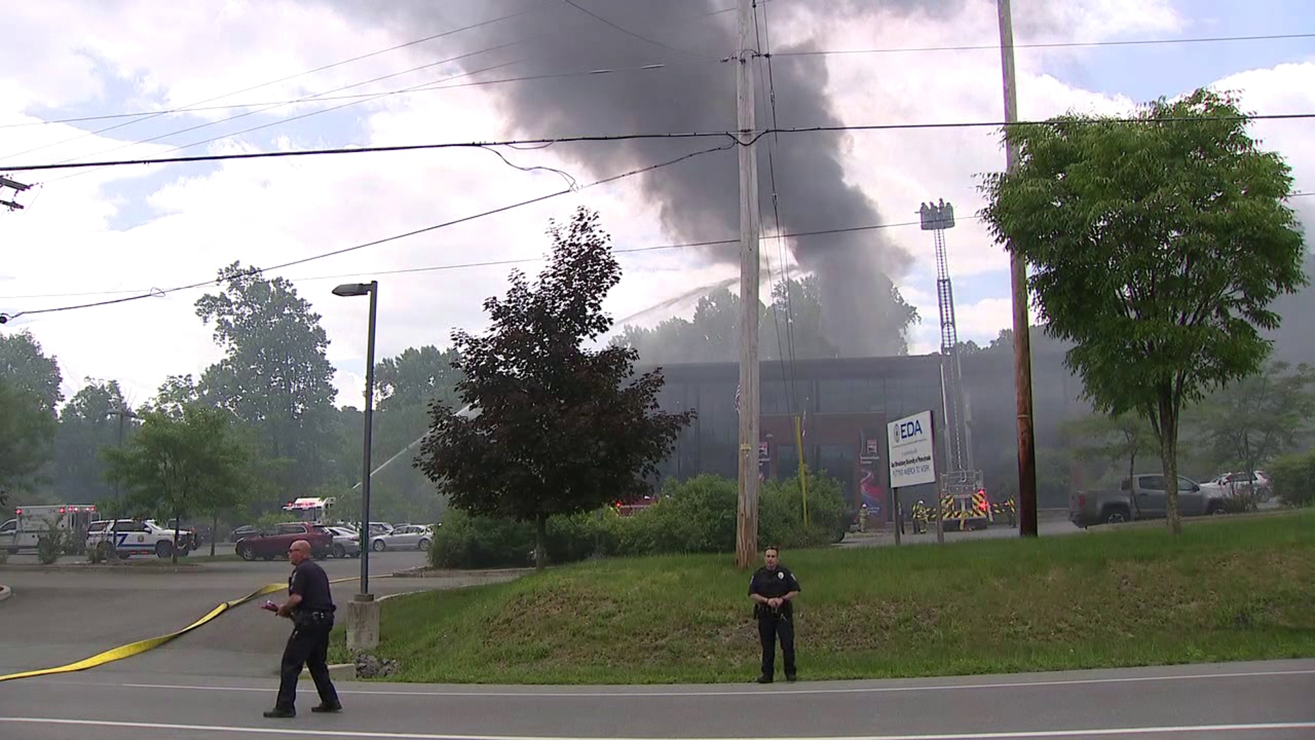 Smoke was pouring from the upper stories of the ESU Innovation Center on Independence Road in Smithfield Township when Newswatch 16 arrived.