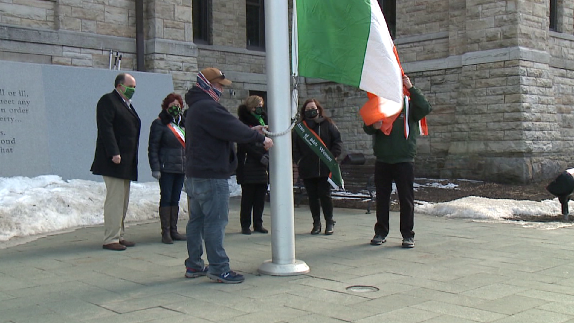 The flag-raising usually kicks off the St. Patrick's Day festivities in Scranton.