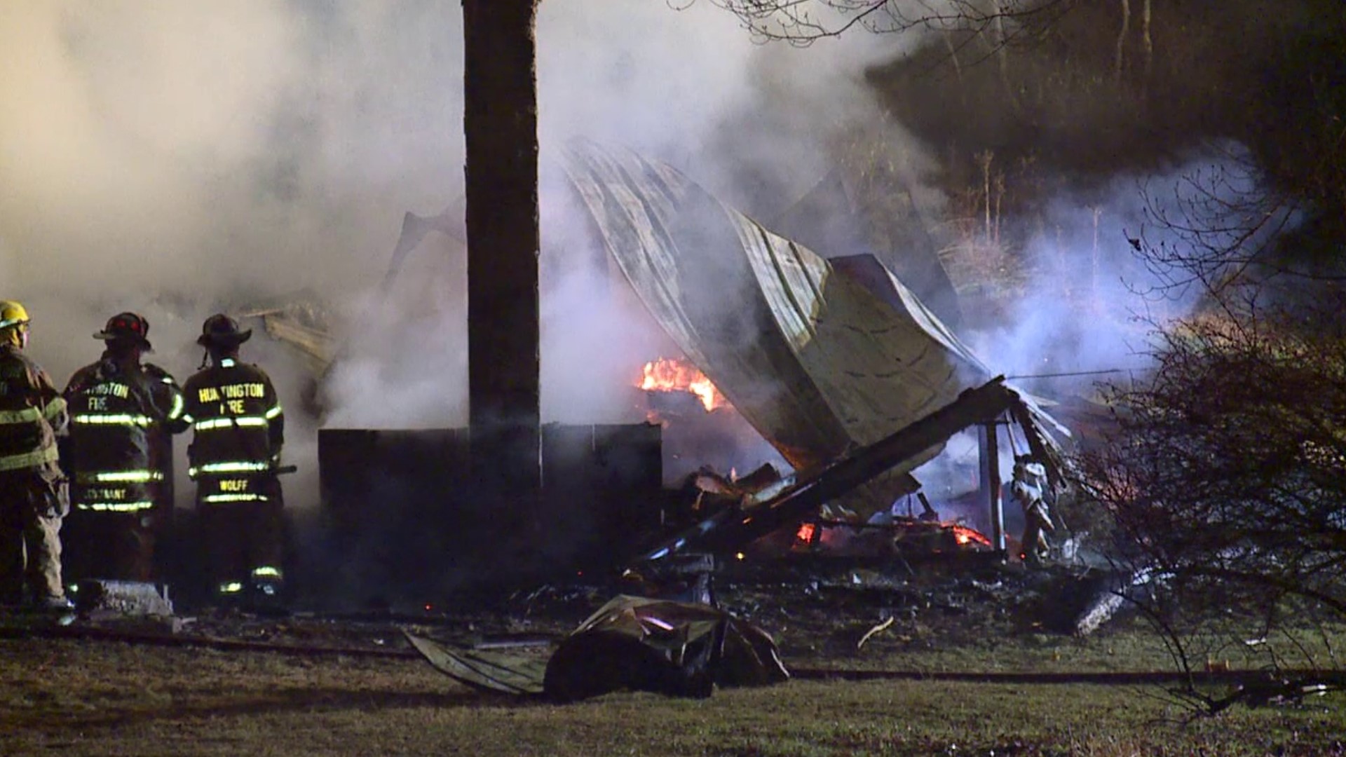 Crews battle flames Wednesday morning in Luzerne County