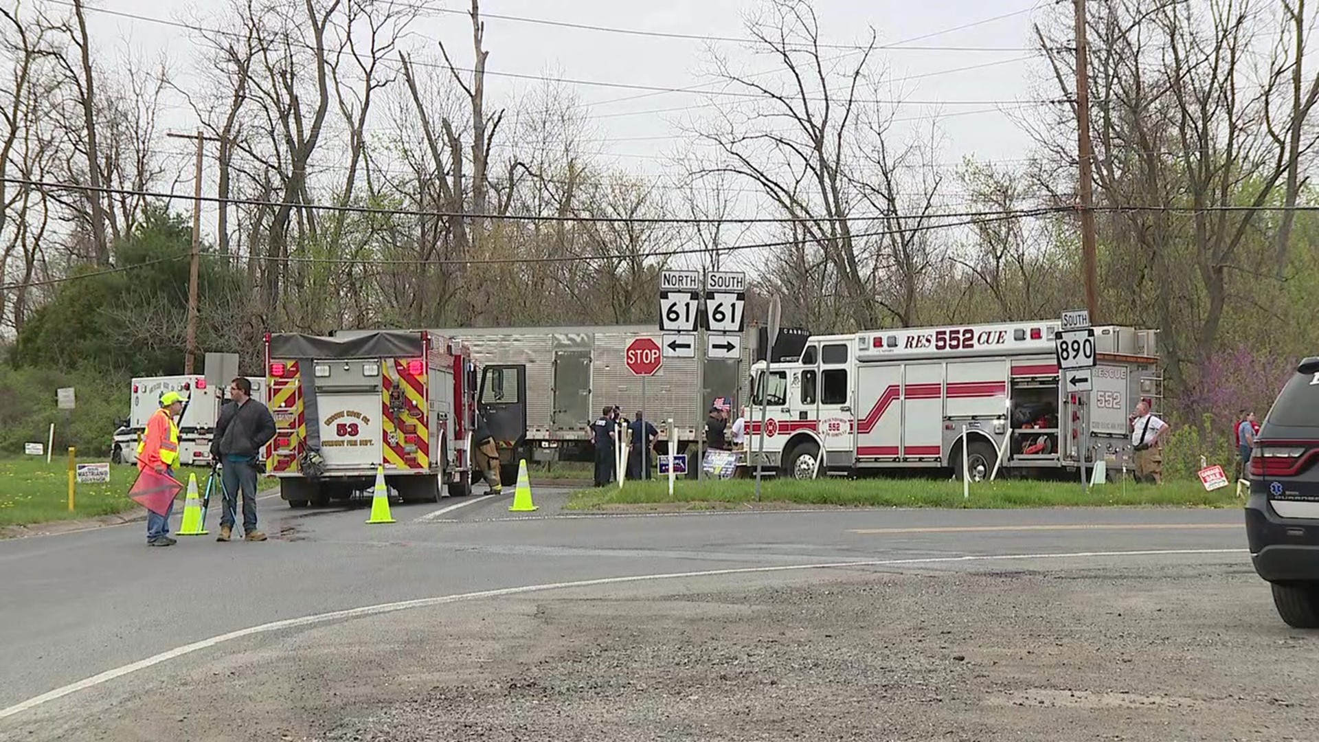 A tractor-trailer and a car collided at the intersection of Route 61 and 890 near Sunbury.