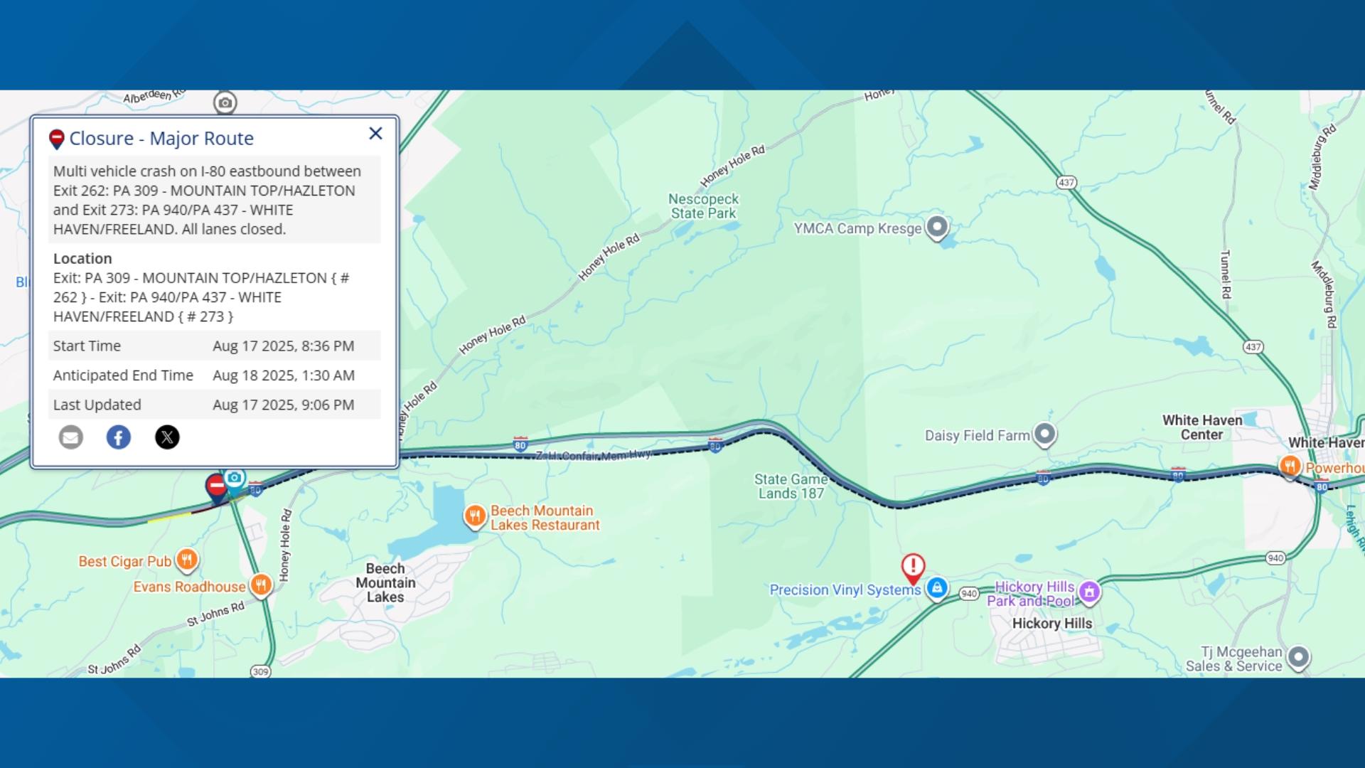 Crash closes portion of I-80 East in Luzerne County | wnep.com