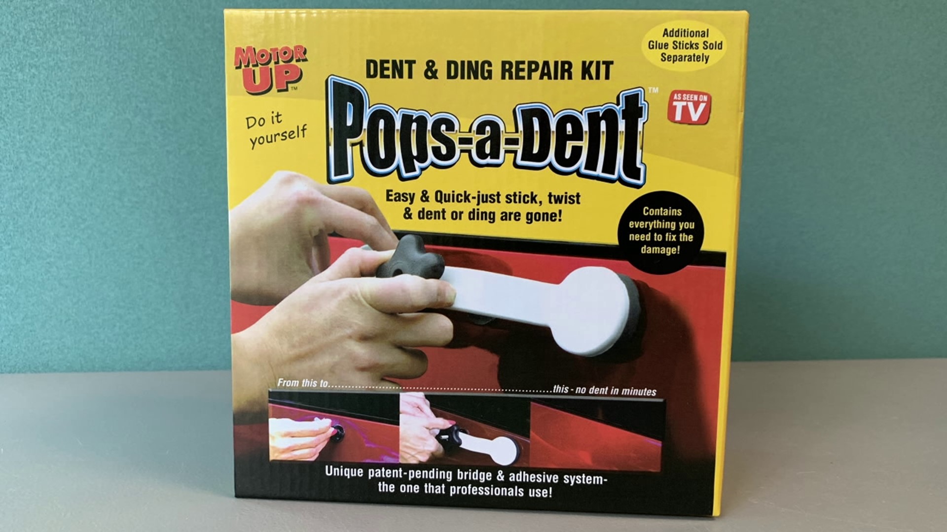 The maker claims, this kit will easily remove dents and dings from your vehicle caused by hail, other car doors, shopping carts, and more.