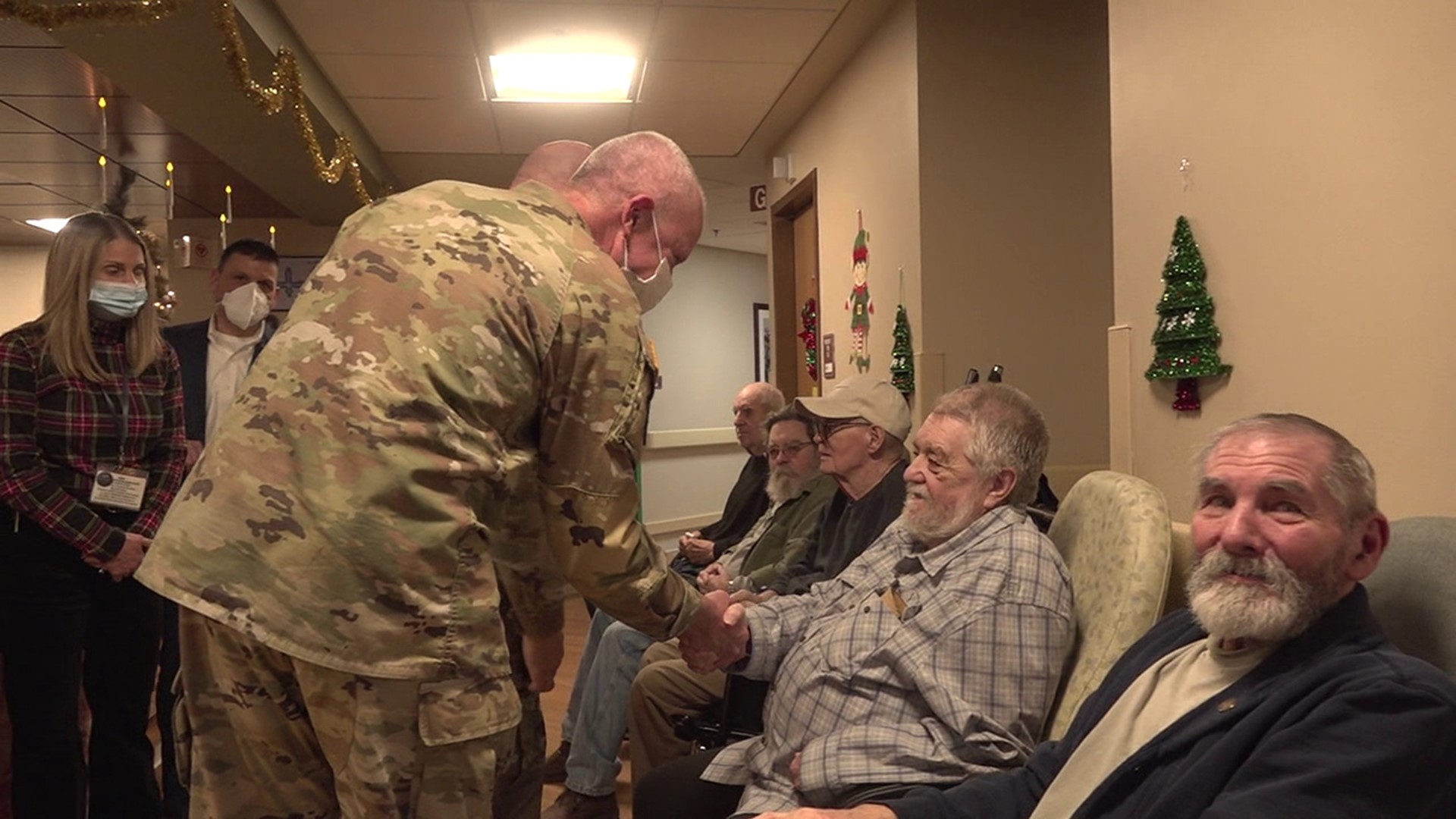 Pennsylvania's adjutant general stopped by a veterans center in Lackawanna County on Monday to wish those who served a happy holiday.