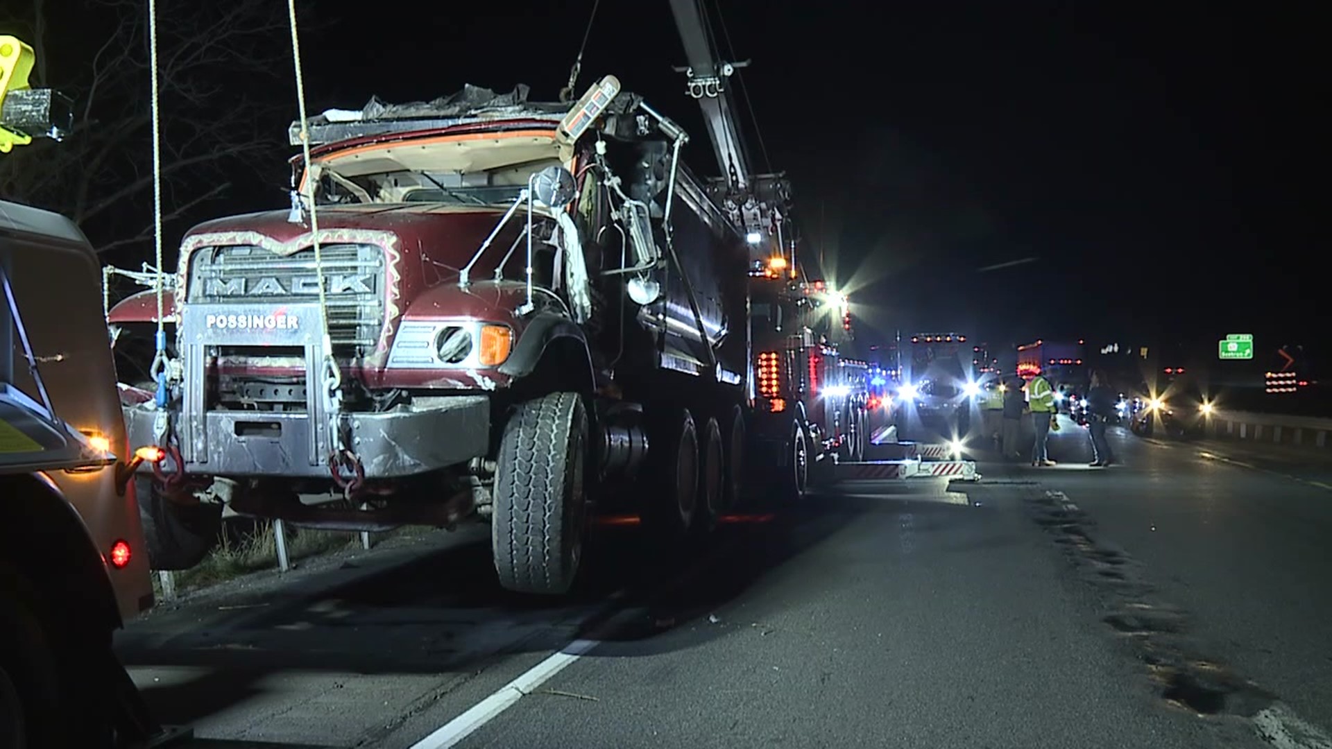 A dump truck went over the embankment on Interstate 80.