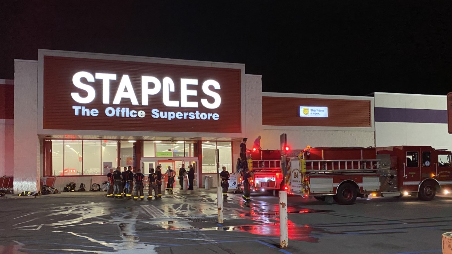Flames broke out around 7 p.m. Monday night at the office supplies store along Viewmont Drive.