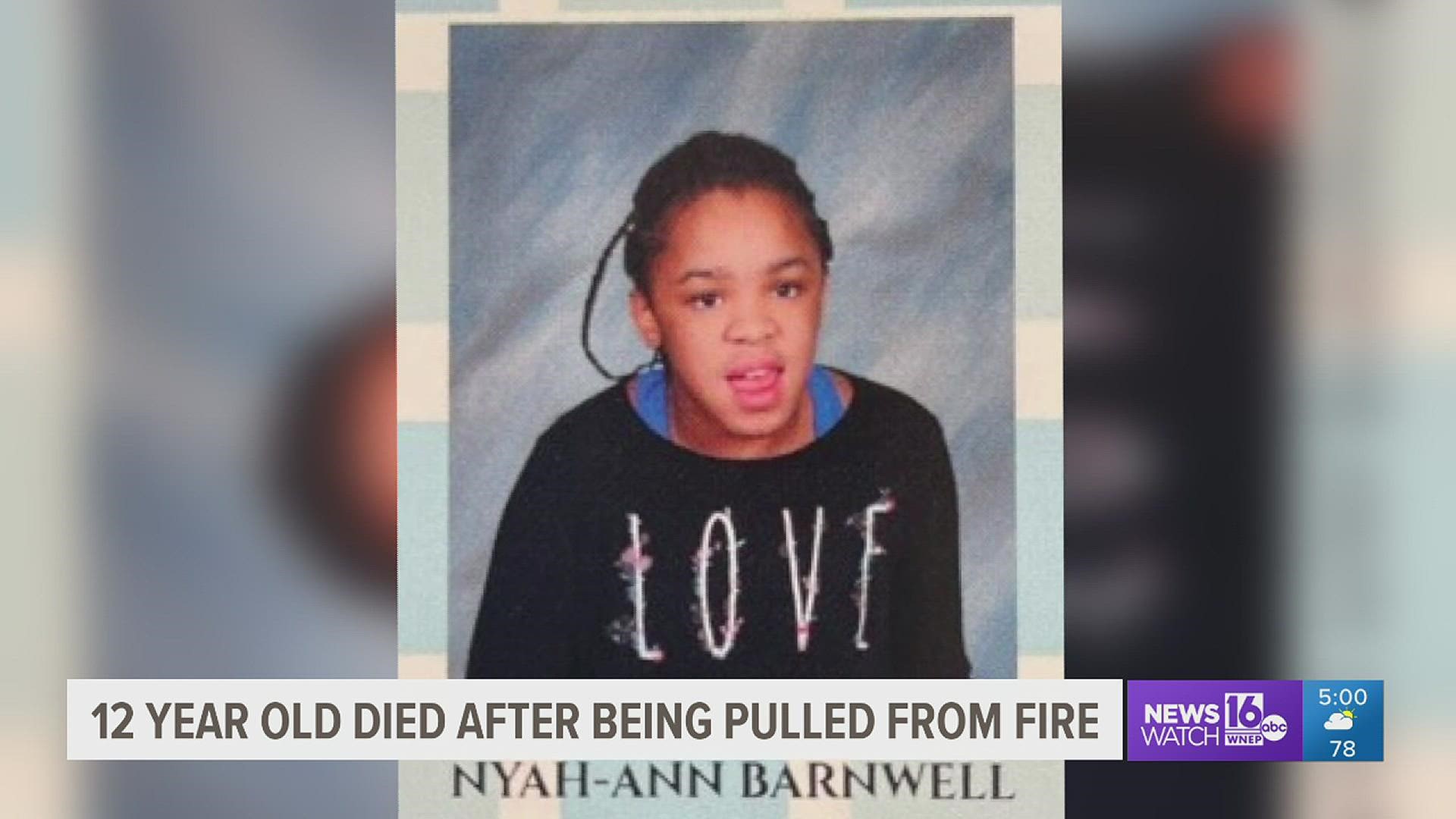 Firefighters say the 12-year-old girl was trapped on the second floor of the home. It took six firefighters to get her out. She later died at the hospital.
