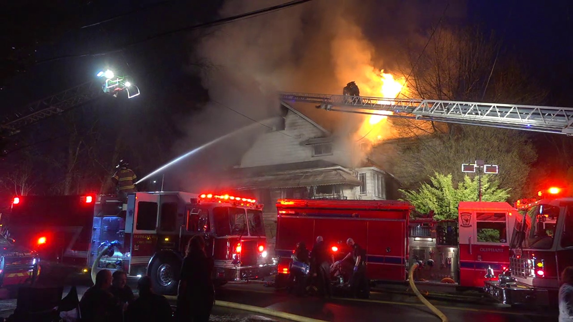 A fire wrecked a double-block home early Thursday morning in Olyphant.