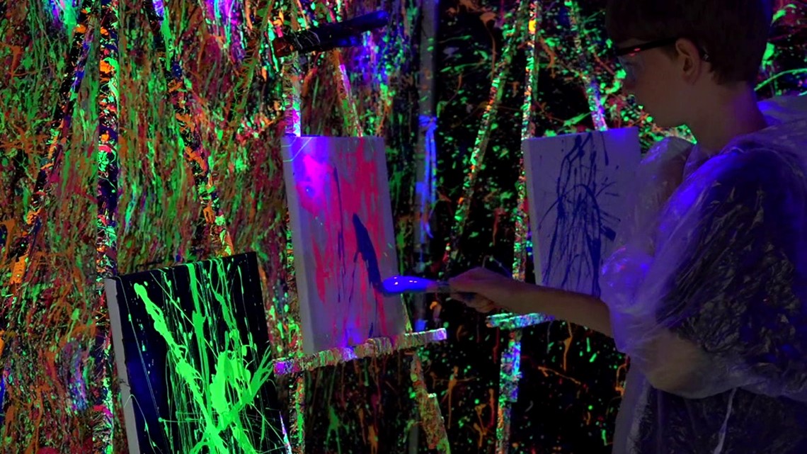 Students learn the art of splatter painting