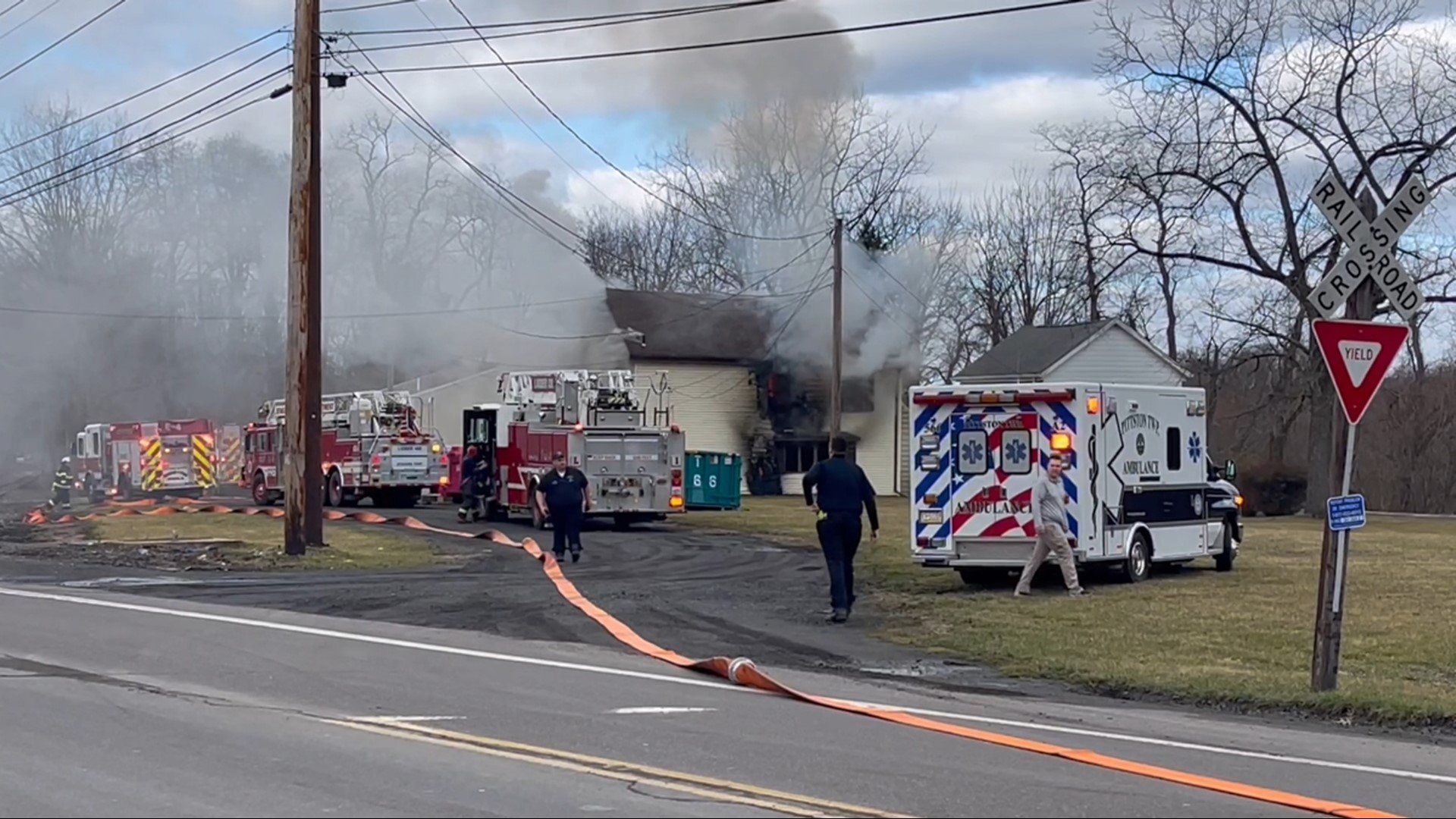 Flames broke out shortly before 10 a.m. Saturday morning along River Road in Jenkins Township.