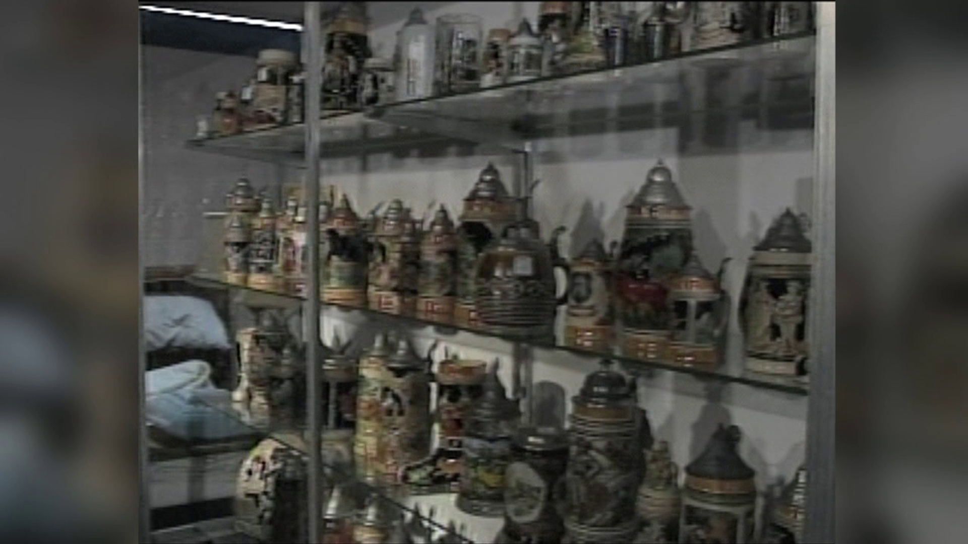 Mike Stevens shows us a collection of more than 250 beer steins in Pottsville in 1994.