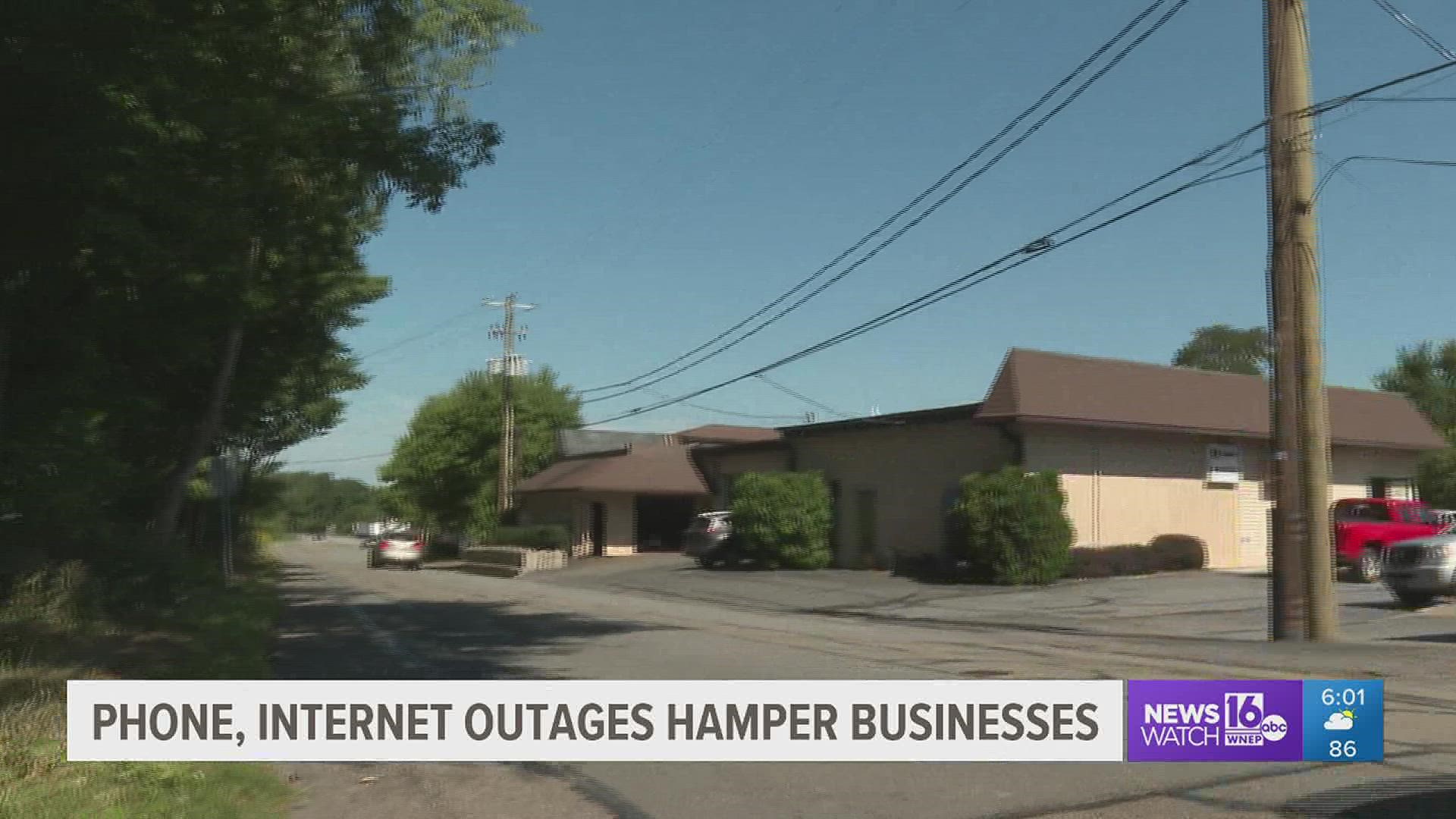 A delay in internet service repairs through Frontier Communications is frustrating local businesses.