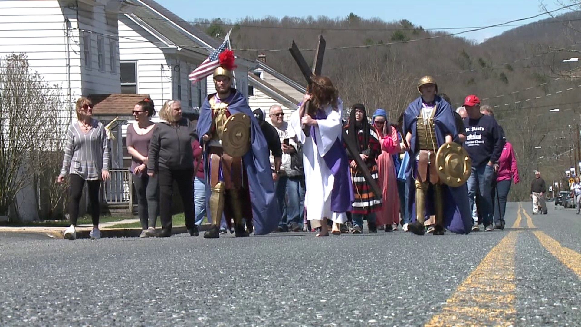 In honor of Good Friday, people filled the streets of downtown Gordon for the annual Trek of the Cross. A tradition for residents of Schuylkill County.