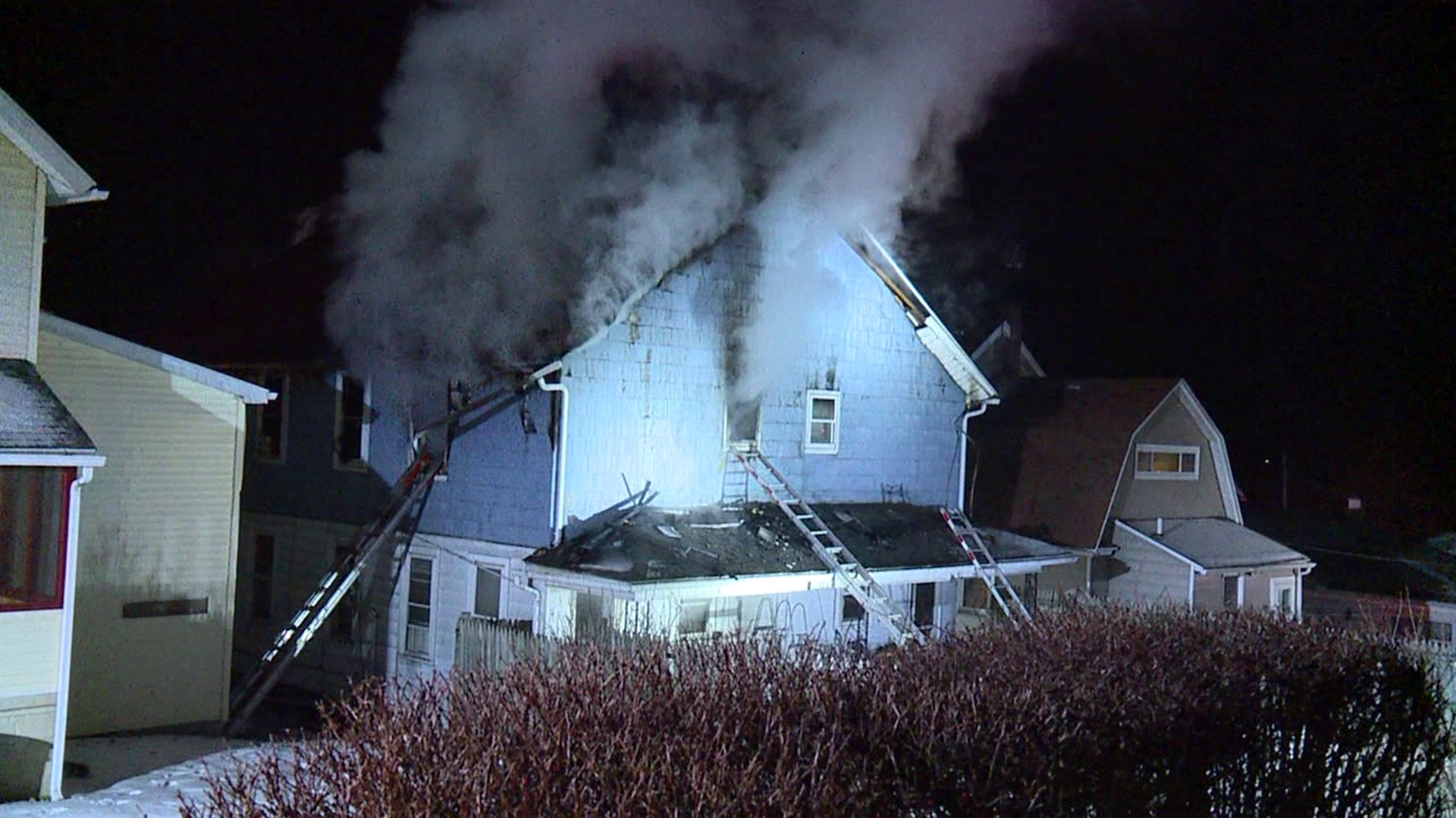 Flames broke out around 5 a.m. Sunday morning along Chestnut Street in Hanover Township.