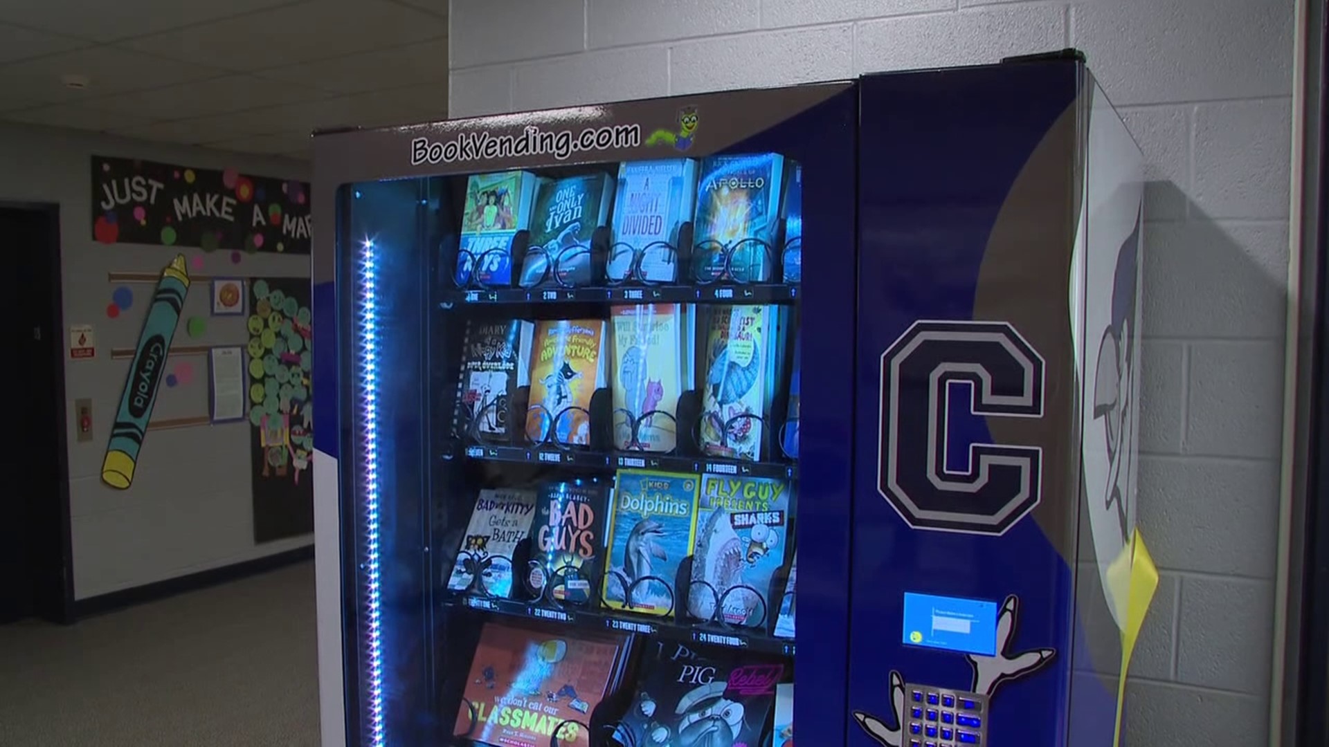 Central Columbia Elementary School hosted a pep rally to surprise students with a book vending machine.