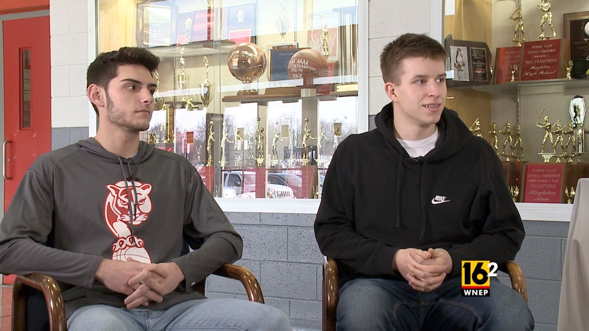 Halftime at the Rival Hazleton Area vs Wilkes-Barre Area Boys High School Basketball has Chase Senior catching up with Cougars:  Andrew Vayada and Scotty Campbell.