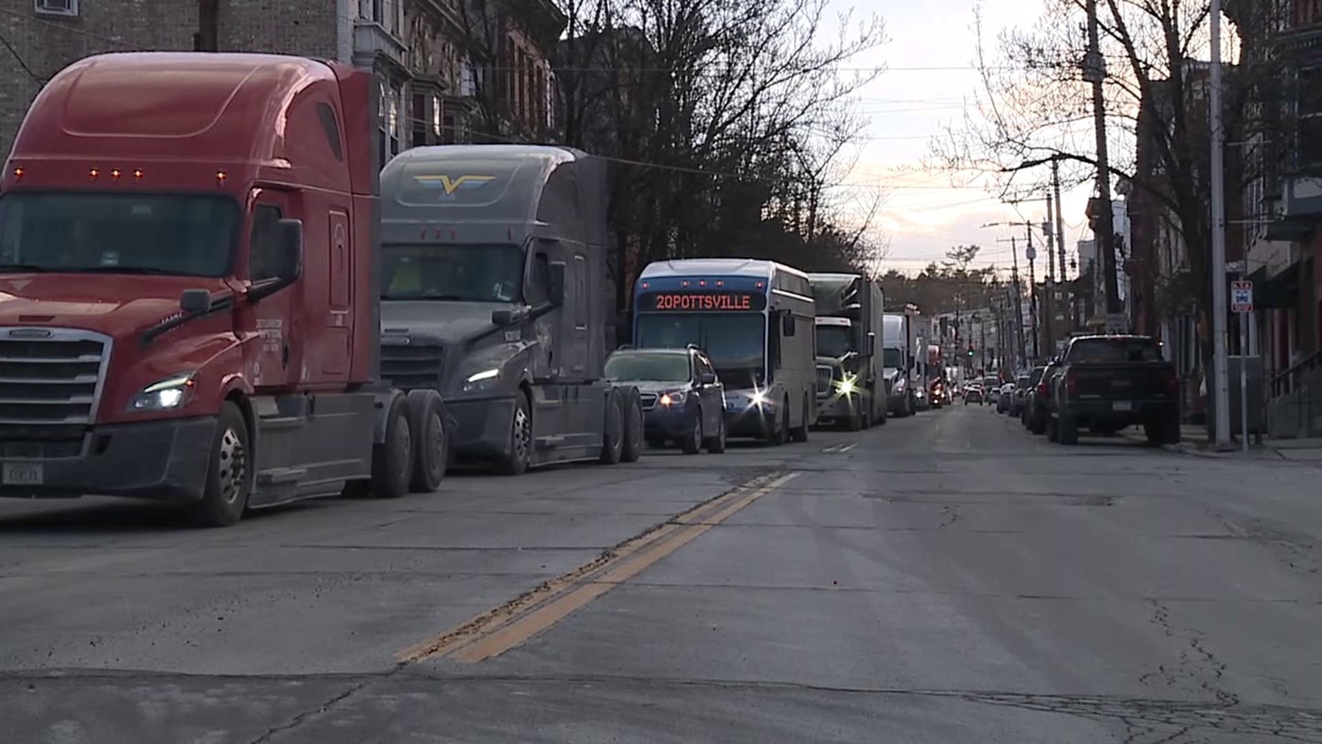 Detoured traffic from the pile-up caused congestion all day long in the city of Pottsville with tractor-trailers and other vehicles clogging the downtown area.