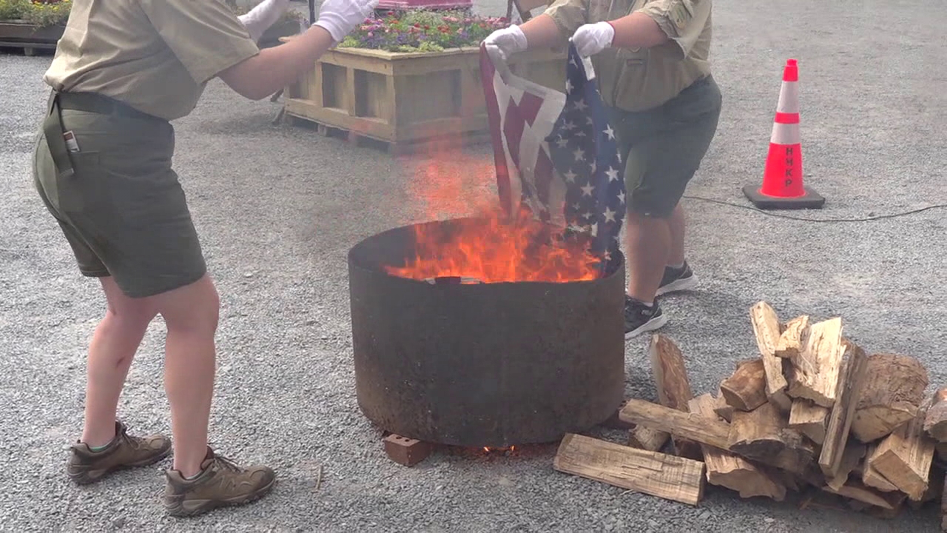 Knoebels and Boy Scout Troop 247 helped members of the public properly dispose of tattered American flags.